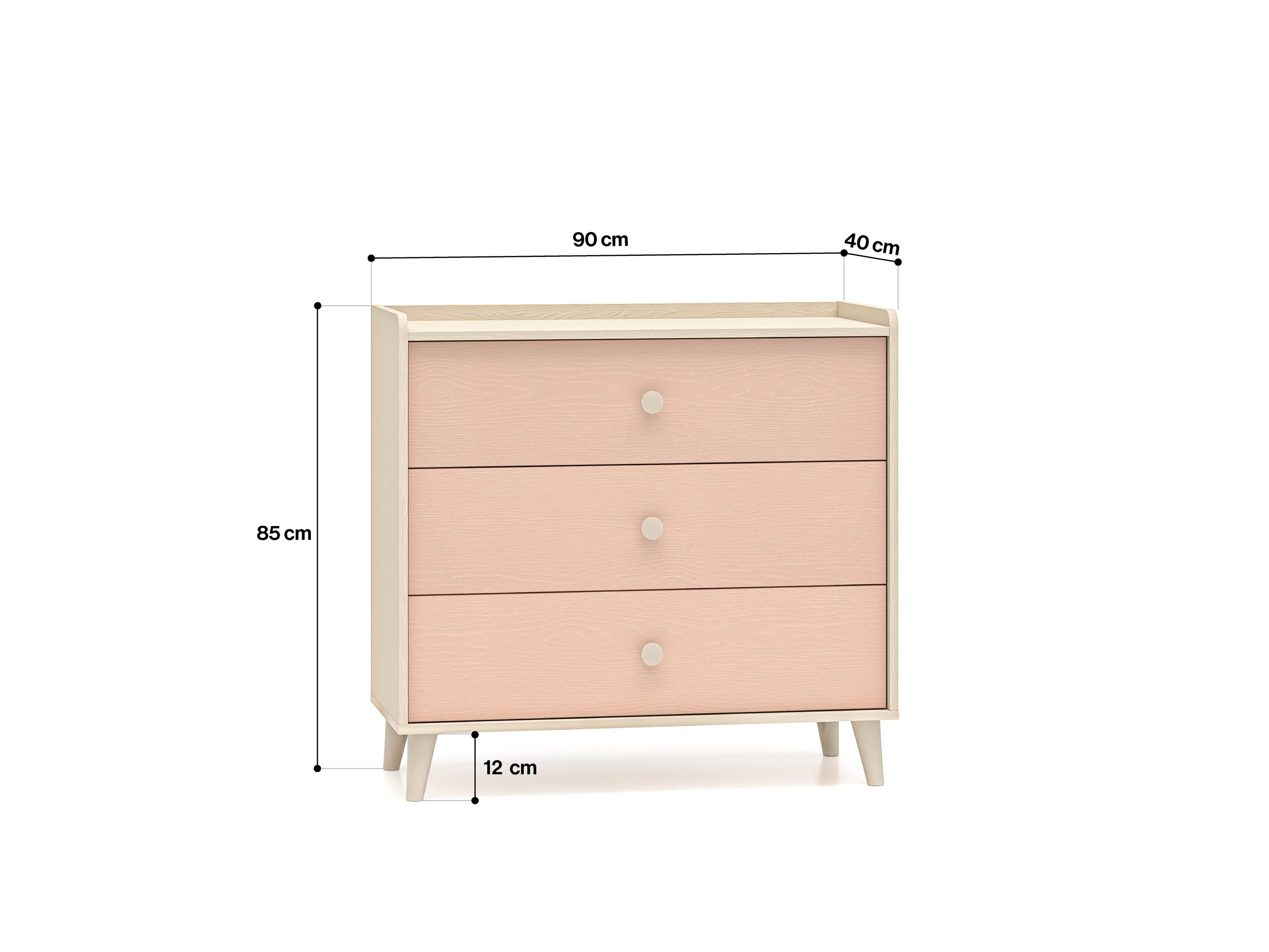 Komoda z 3 szufladami MEVEL 06 piasek pustyni, różowy - 1MEVE06-001