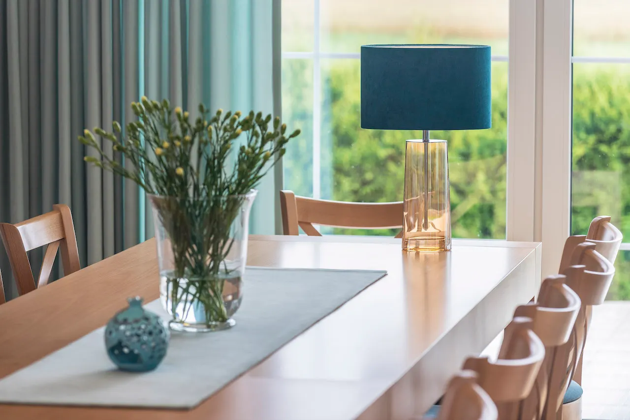 Lampa stołowa PRATO szklana miodowa chromowana turkusowa 50cm - 3842