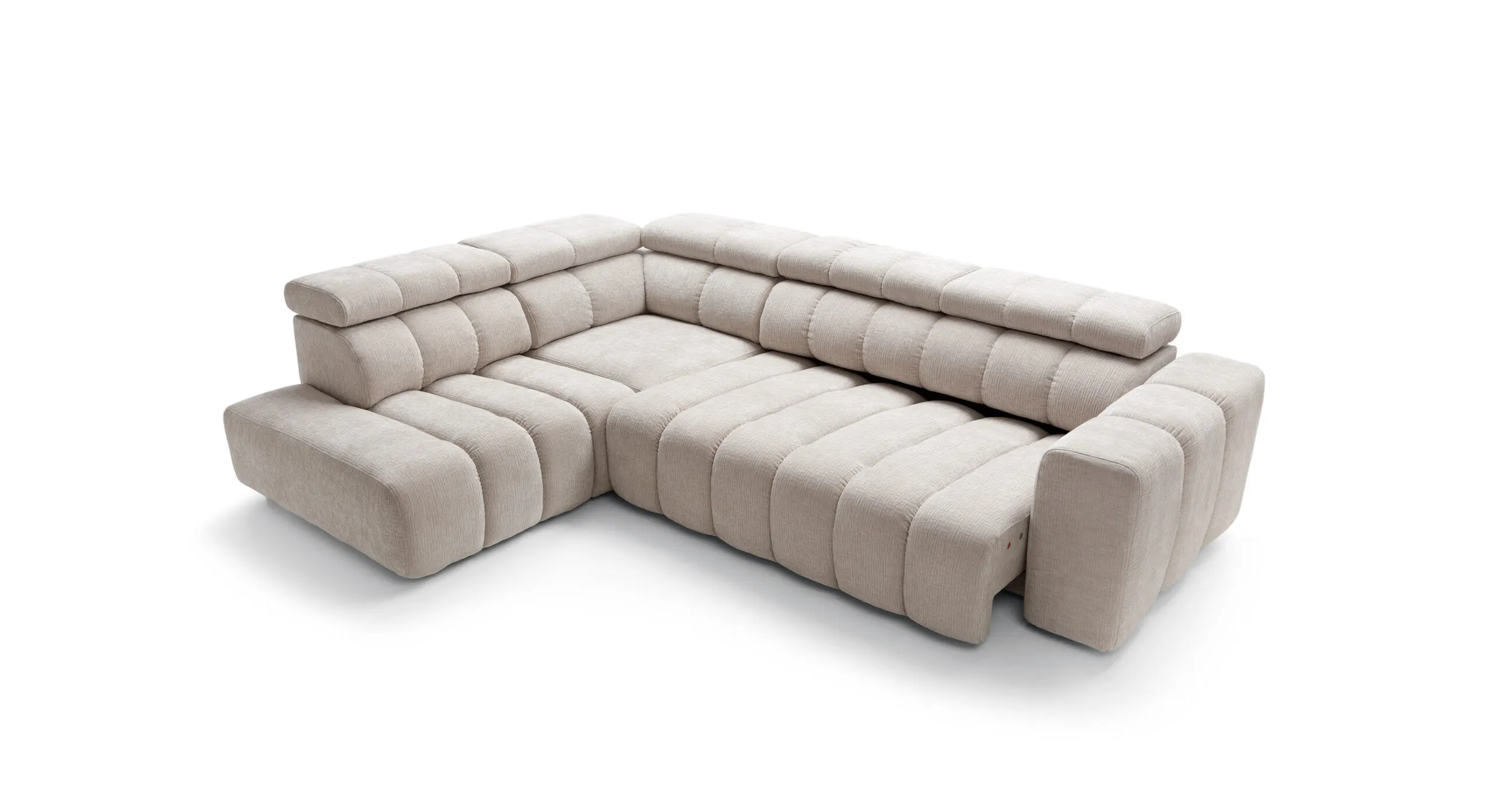 Narożnik modułowy ZURICH A2E-C-OTTR lewostronny, regulowane zagłówki - Tkanina Over The Horizon 08 beżowy - ZURICH_NAR_OTH08_L