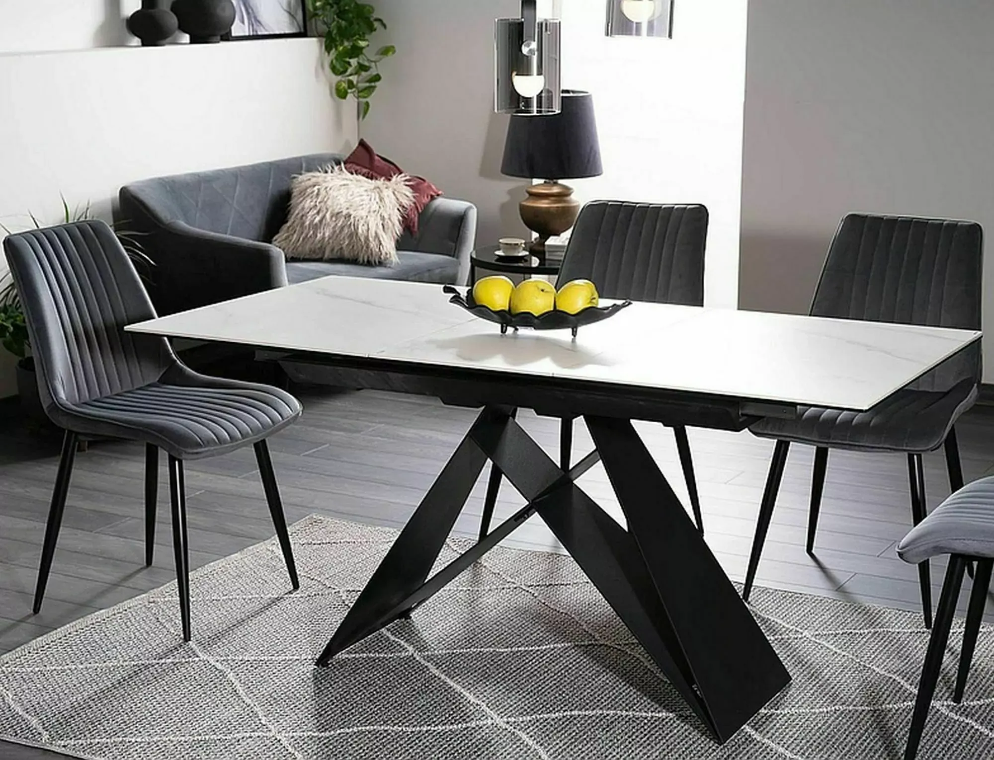 Stół rozkładany WESTIN SC biały efekt marmuru/czarny 80x120-160 cm - WESTINSCB120