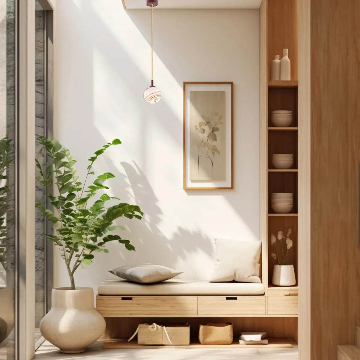 Lampa wisząca ALMIROS brązowa biało-brązowy marmur złoty przewód 135x12cm - 8452