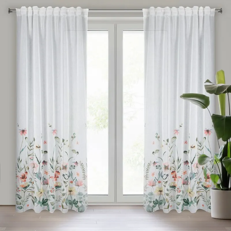 Zasłona na taśmie DOLLY 140x270 CM biała z kwiatowym wzorem Zasłona na taśmie DOLLY 140x270 CM biała z kwiatowym wzorem