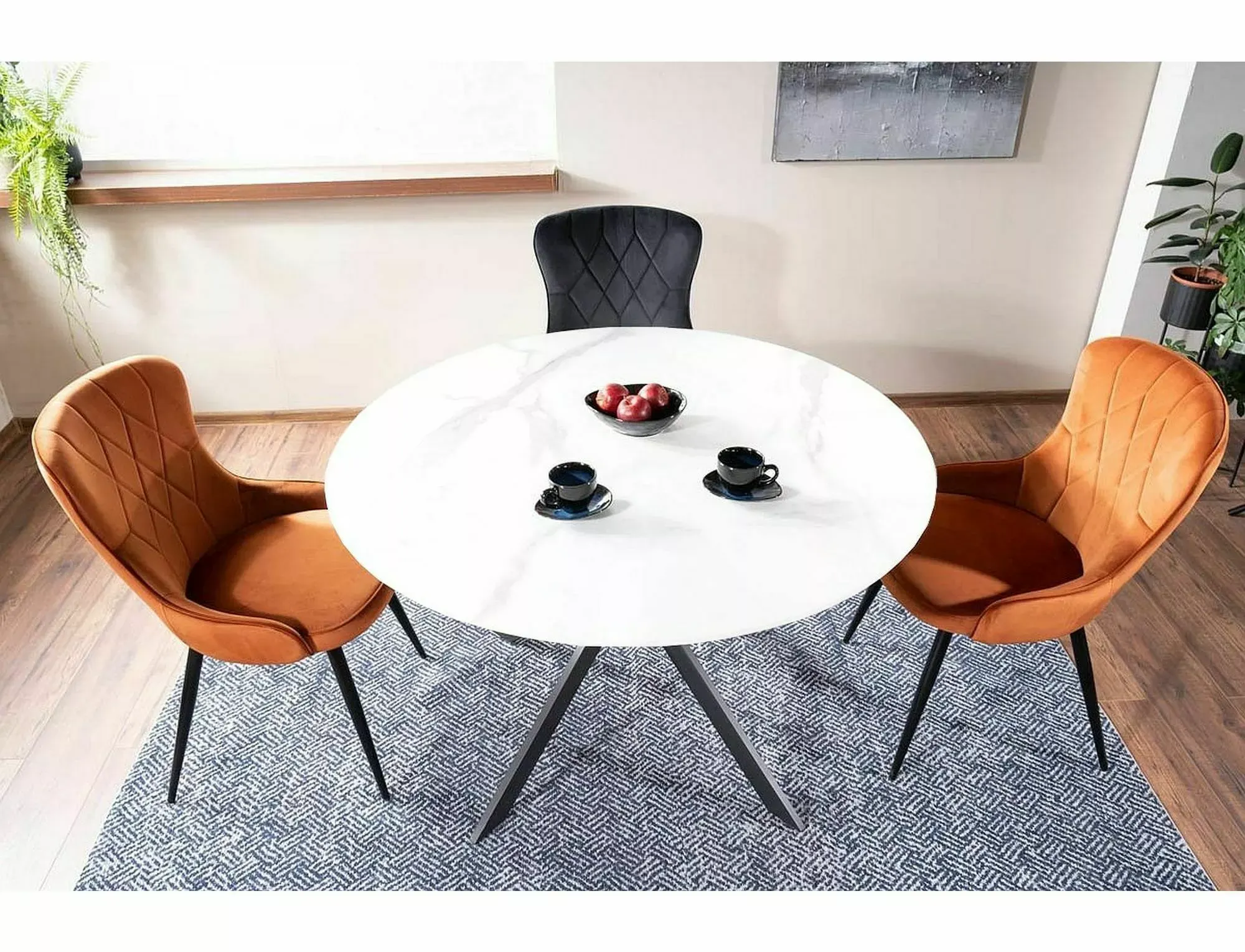 Stół okrągły TALIA 90 cm biały mat efekt marmuru - TALIABC90