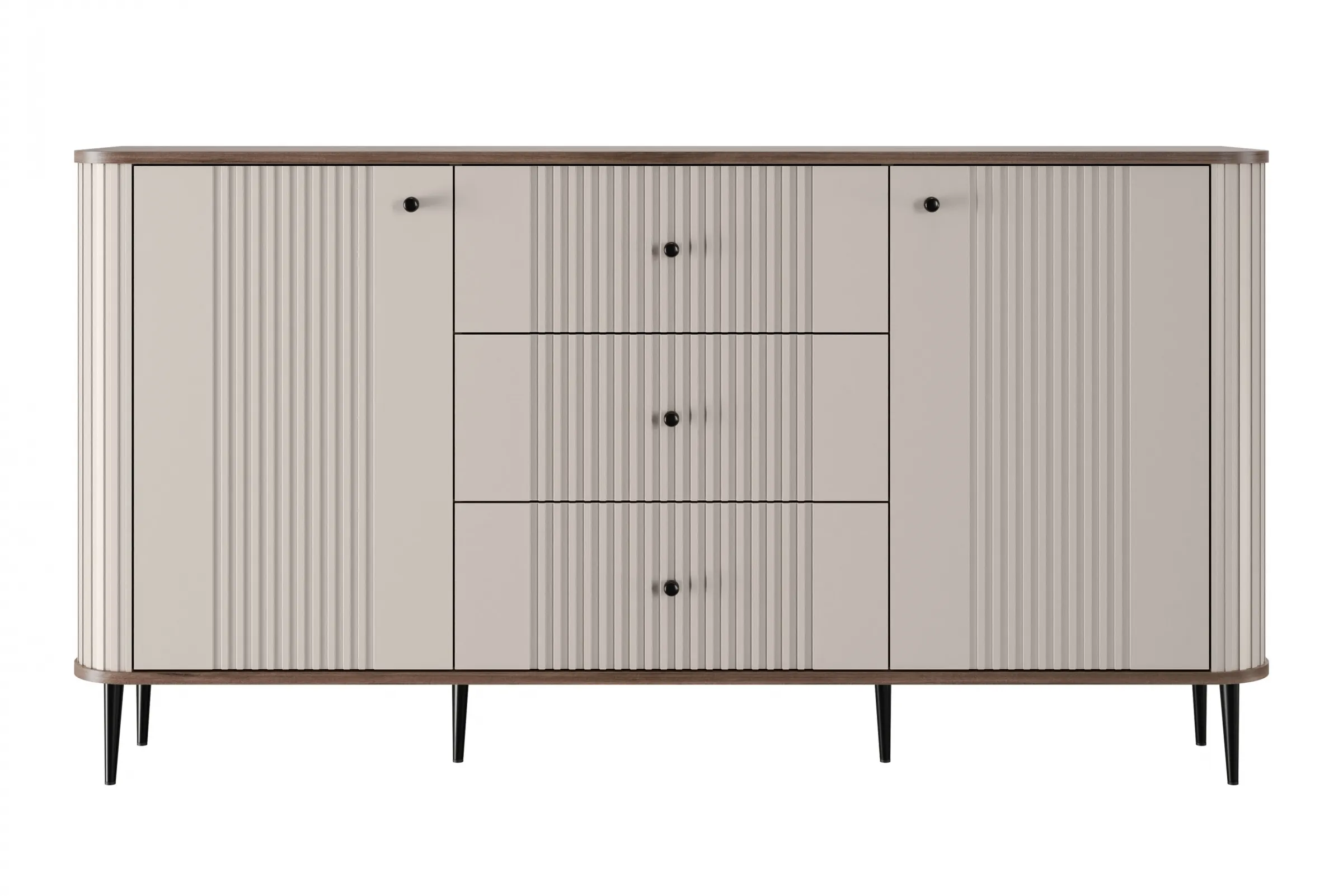 Komoda 2-drzwiowa z 3 szufladami VESPER 160 ryflowany front cashmere orzech czarne nogi - B_163604