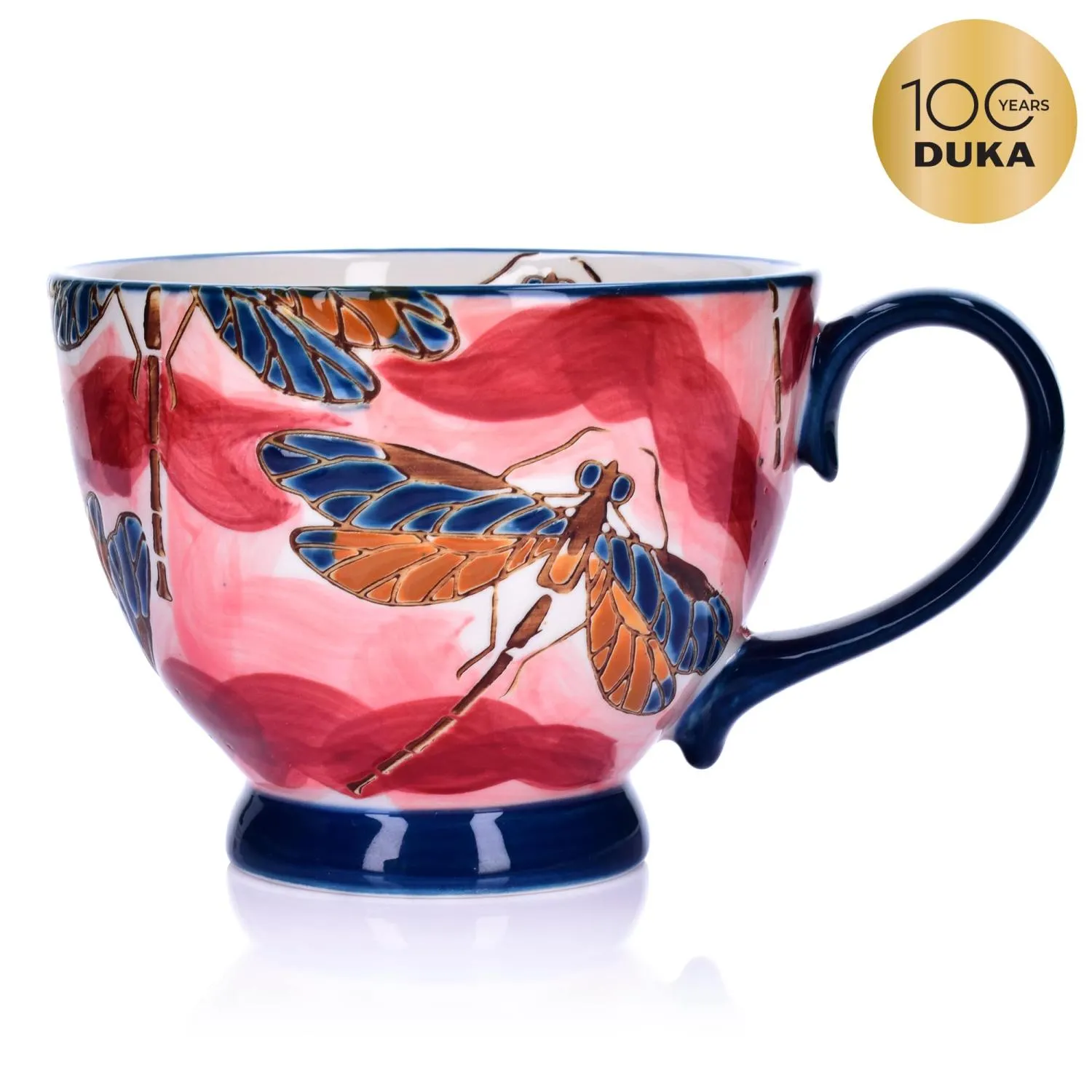 Kubek z ważkami DUKA ANDALUSIA 400 ml czerwony kamionkowy mug, ceramic, różowy, dmuchany, niebieski-guzik