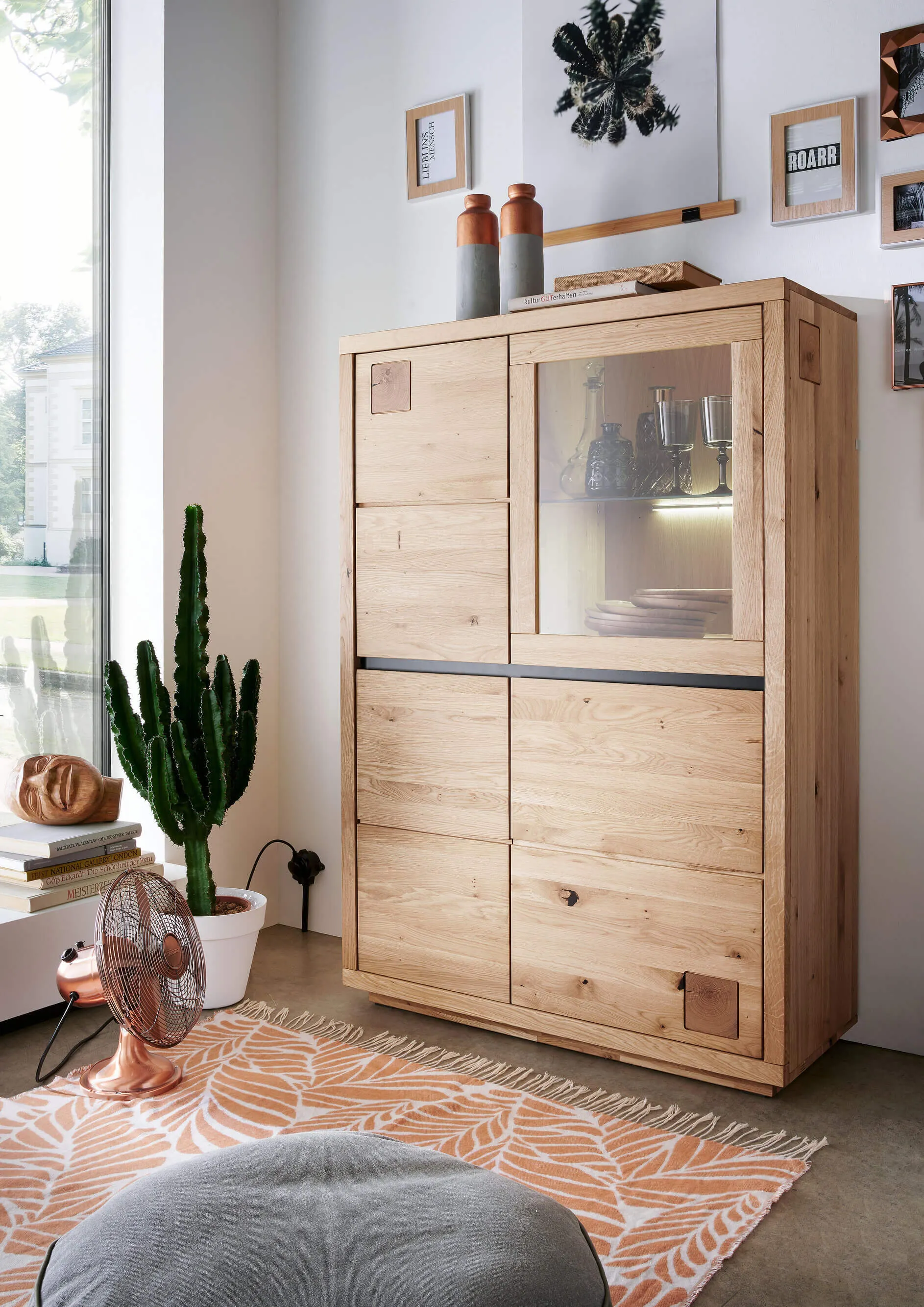 Kredens dębowy z przeszkleniem HALLOW 103x148 prawy - GK_1031595301