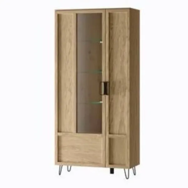 Witryna LIMBO 12 dwudrzwiowa z drewna dębowego z oświetleniem dąb artisan 200x95x42cm