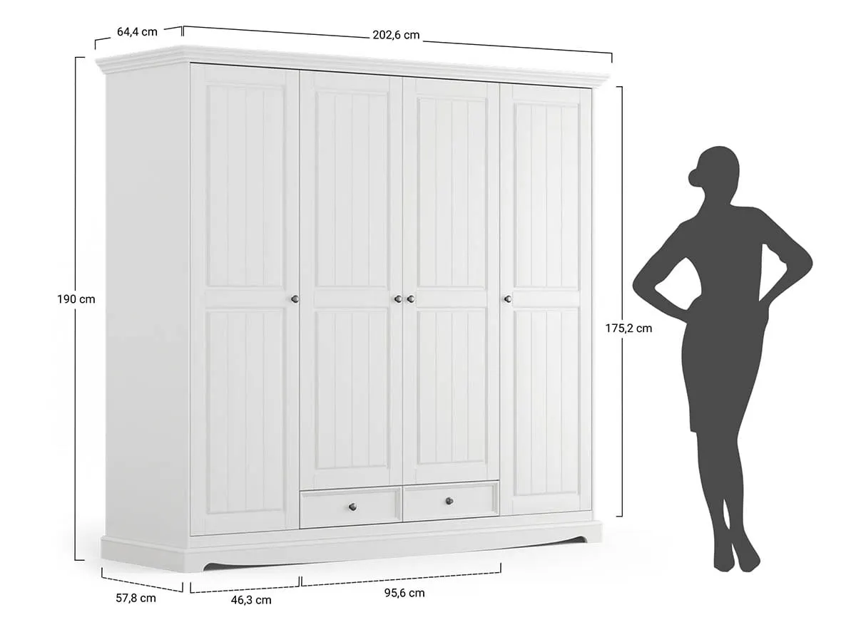 Szafa BELLUNO ELEGANTE 4-drzwiowa z 2 szufladami - biała - PL025BBL