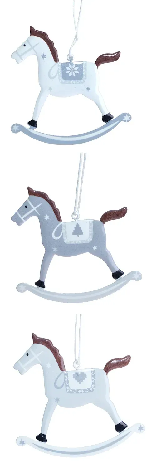 Zawieszki metalowe komplet 3 koników 4388 biało-szare Zawieszki metalowe komplet 3 koników 4388 biało-szare