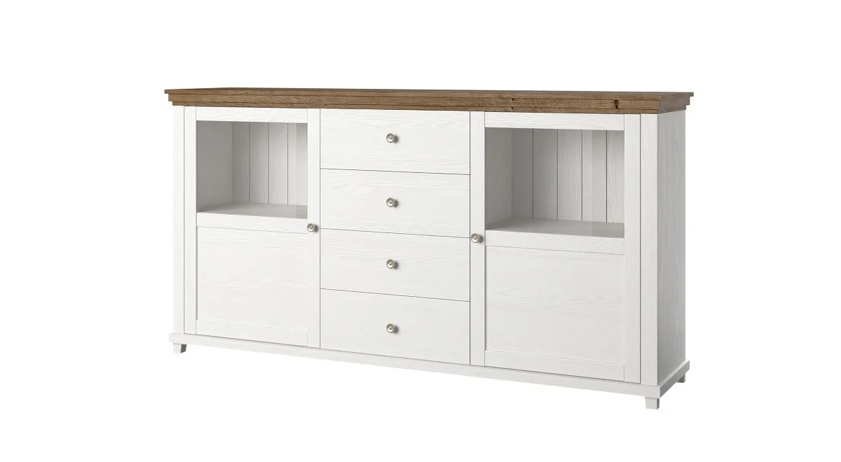 Komoda z witryną EVORA 2-drzwiowa z 4 szufladami abisko ash dąb lefkas 181x93x42cm Komoda z witryną EVORA 2-drzwiowa z 4 szufladami abisko ash dąb lefkas 181x93x42cm
