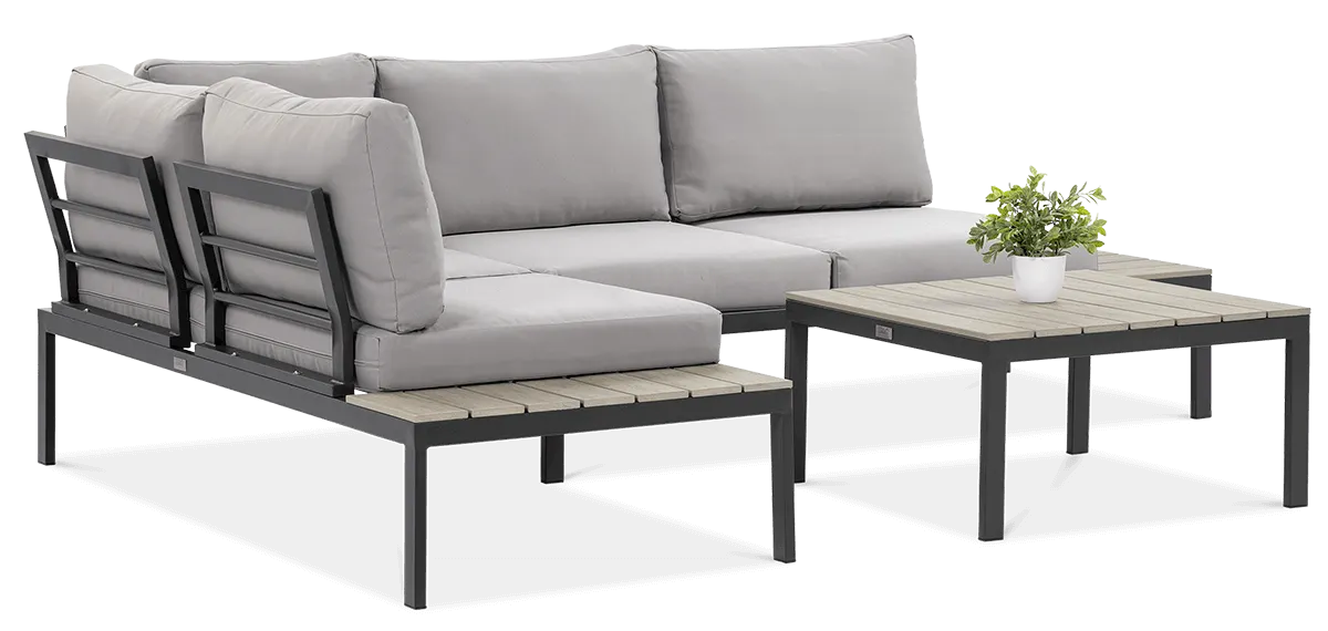 Narożnik ogrodowy modułowy ze stolikiem FREEMONT stalowy jasnoszary - FG001496