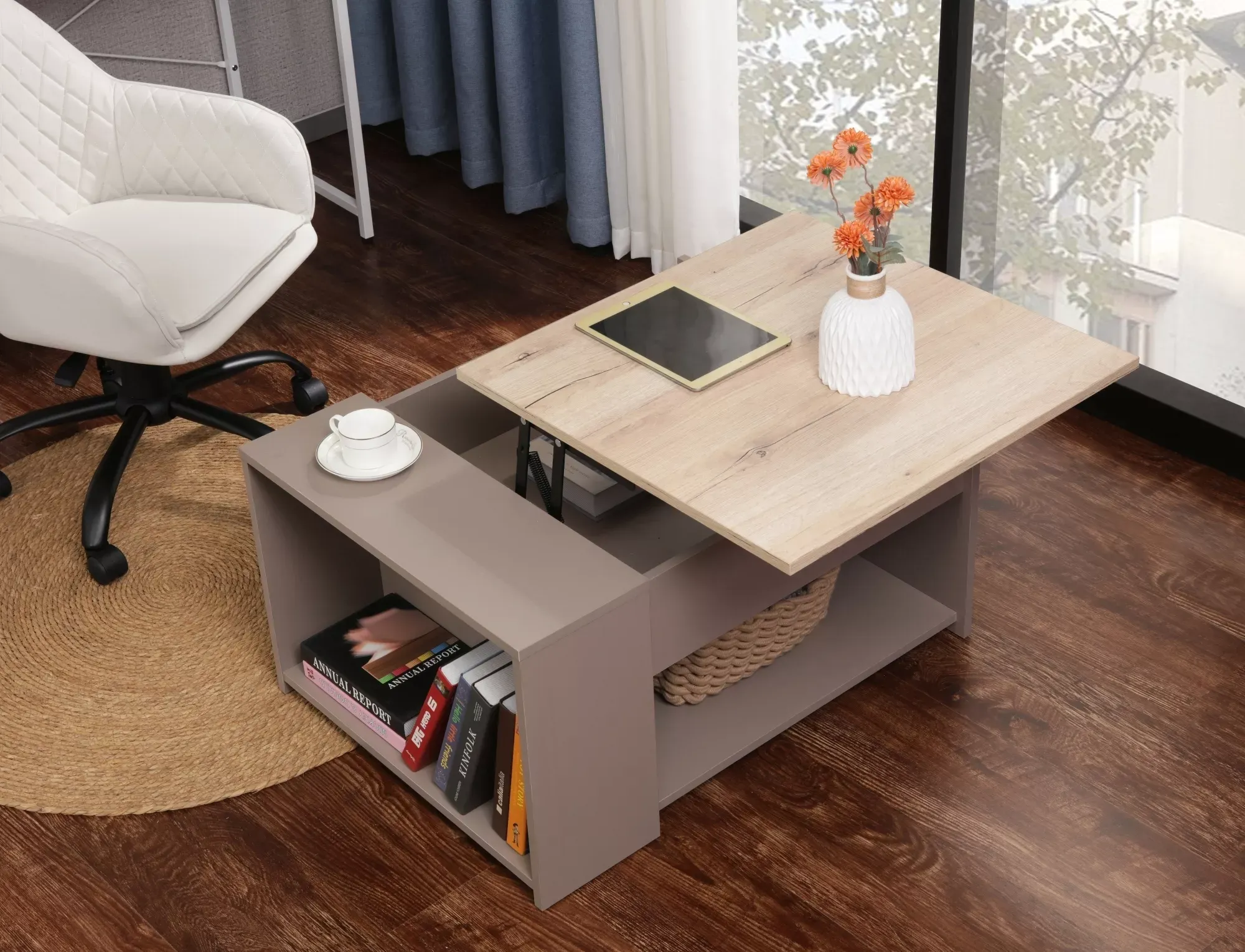 Stolik kawowy DROP 80x60 regulowany dąb alpejski/beż - DROPDBE