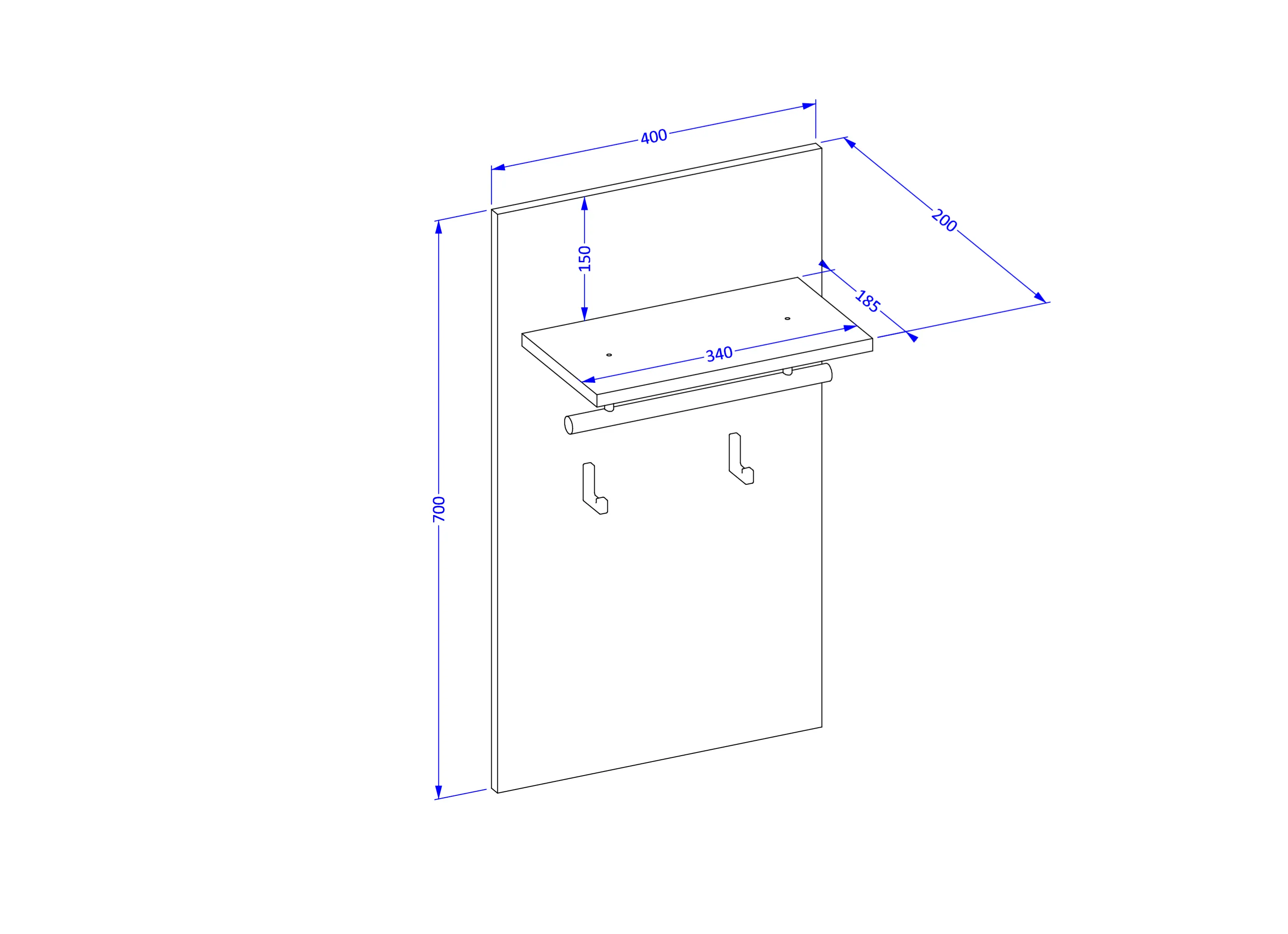 Panel z haczykami, półką i drążkiem CROSS 40x70 dąb wotan - 24N6MY03