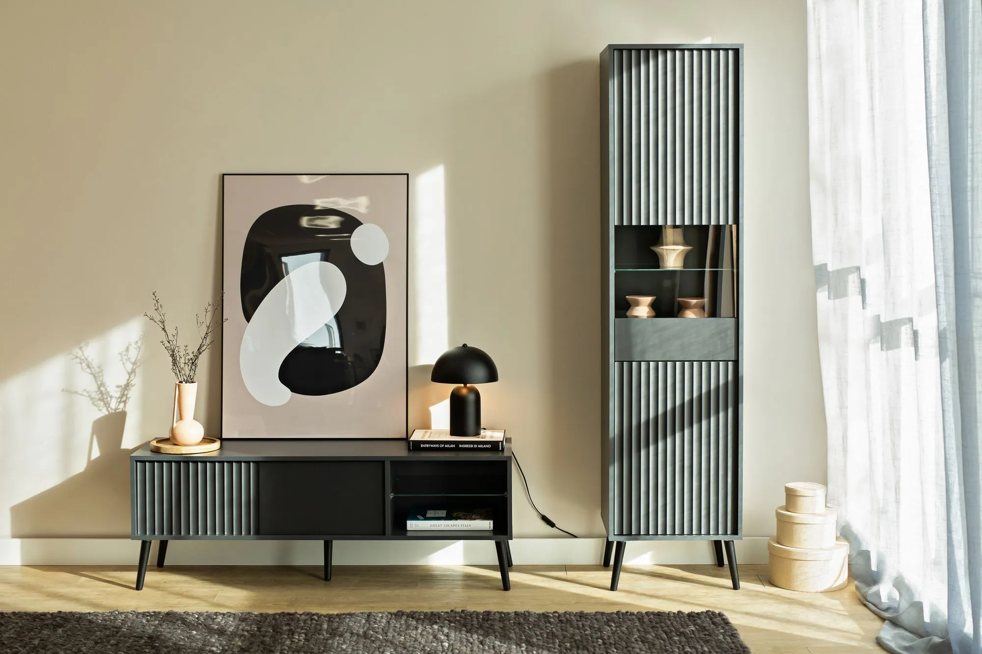 Szafka RTV 1-drzwiowa z półką BARCELONA 135cm antracyt - INT_5003185