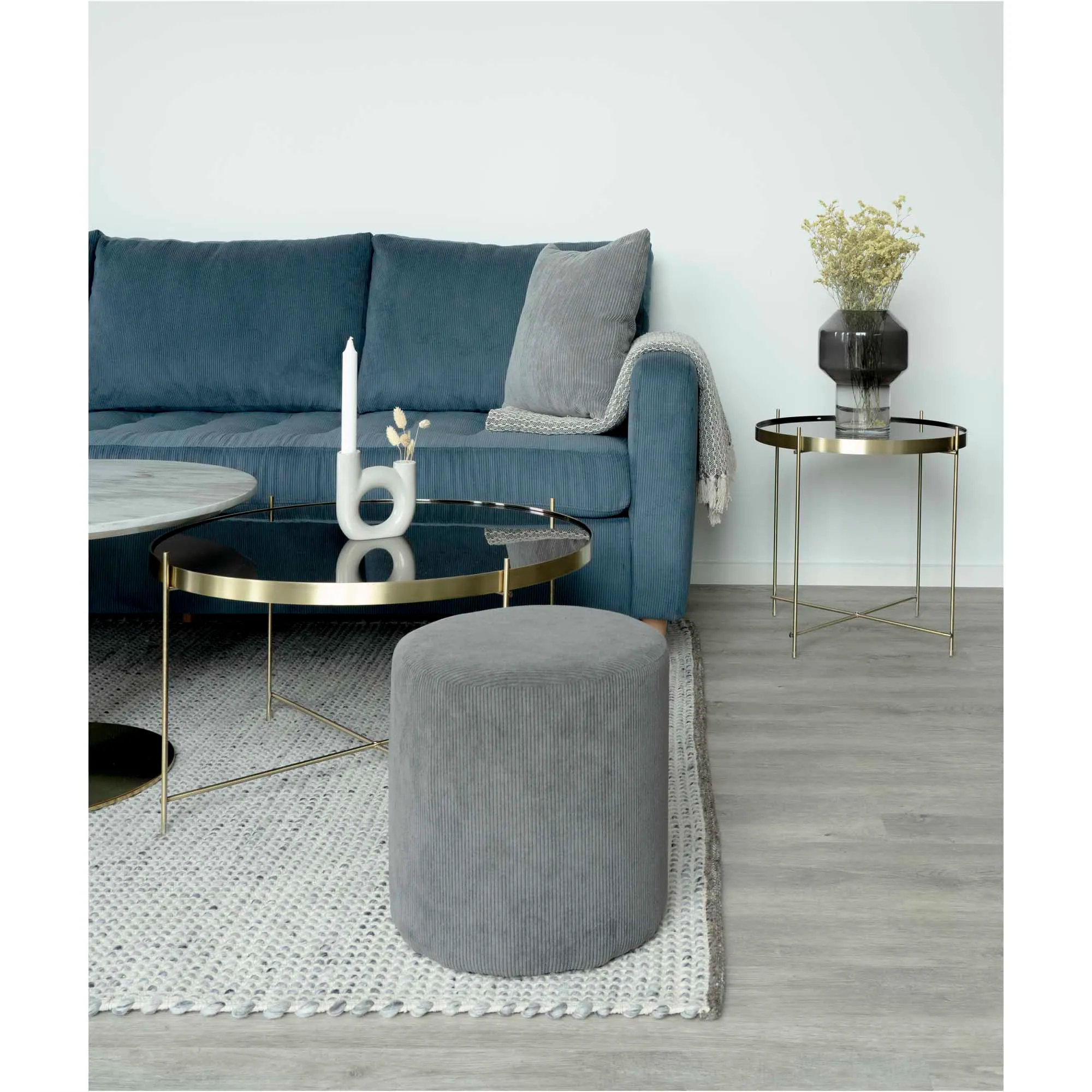 sofa, living room, blue, corduroy, coffee table