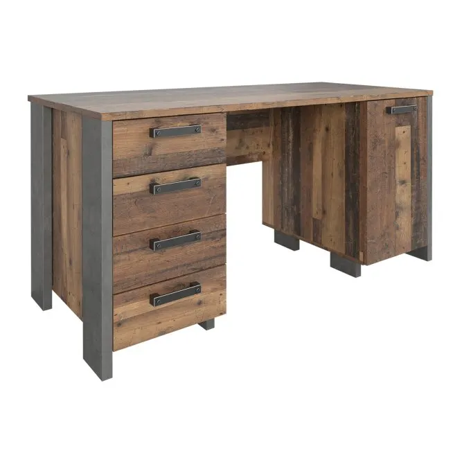 Biurko z szafką i 4 szufladami CLIF60x155 cm - old wood vintage, beton Biurko z szafką i 4 szufladami CLIF60x155 cm - old wood vintage, beton