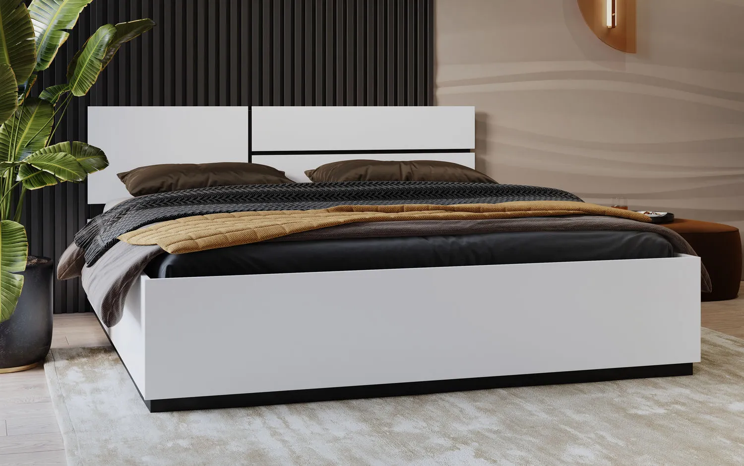 Łóżko z zagłówkiem CROSS S 32 180x200 biały czarny - 249WMY32