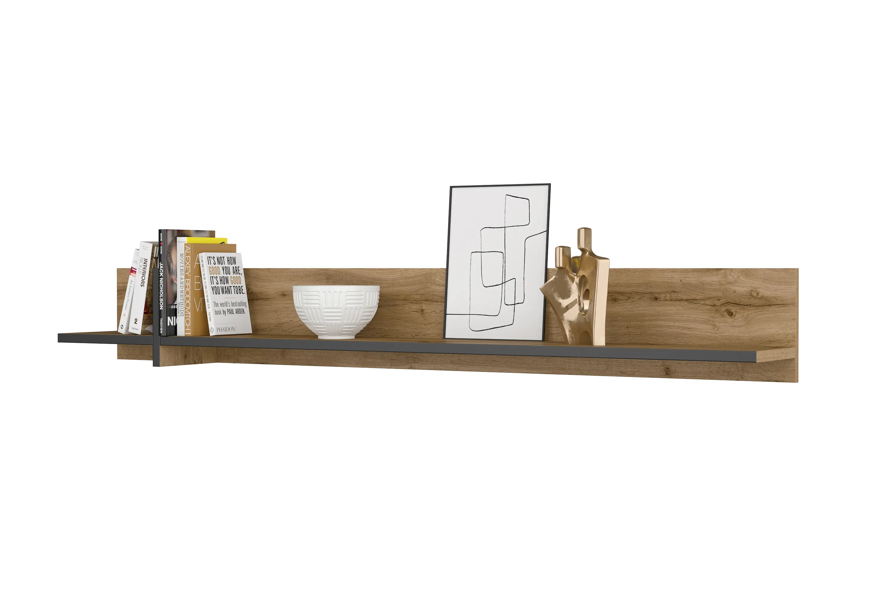 Półka ścienna CROSS 180 cm dąb wotan czarna - 24N6MY02