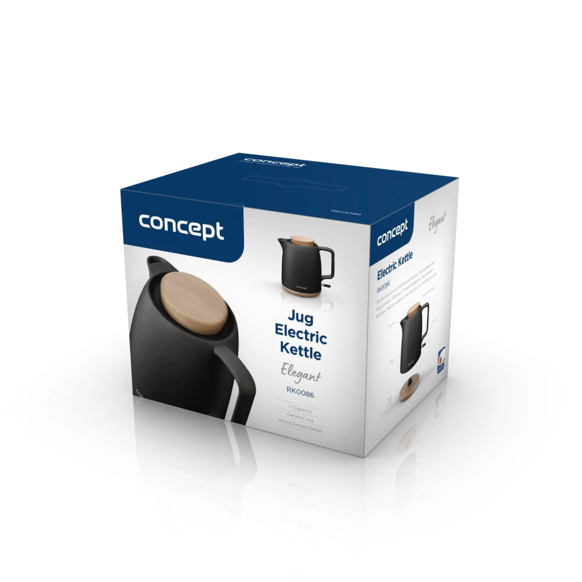 image czajnik, elektryczny, czarny, pokrywka drewniana, kocioł ceramiczny