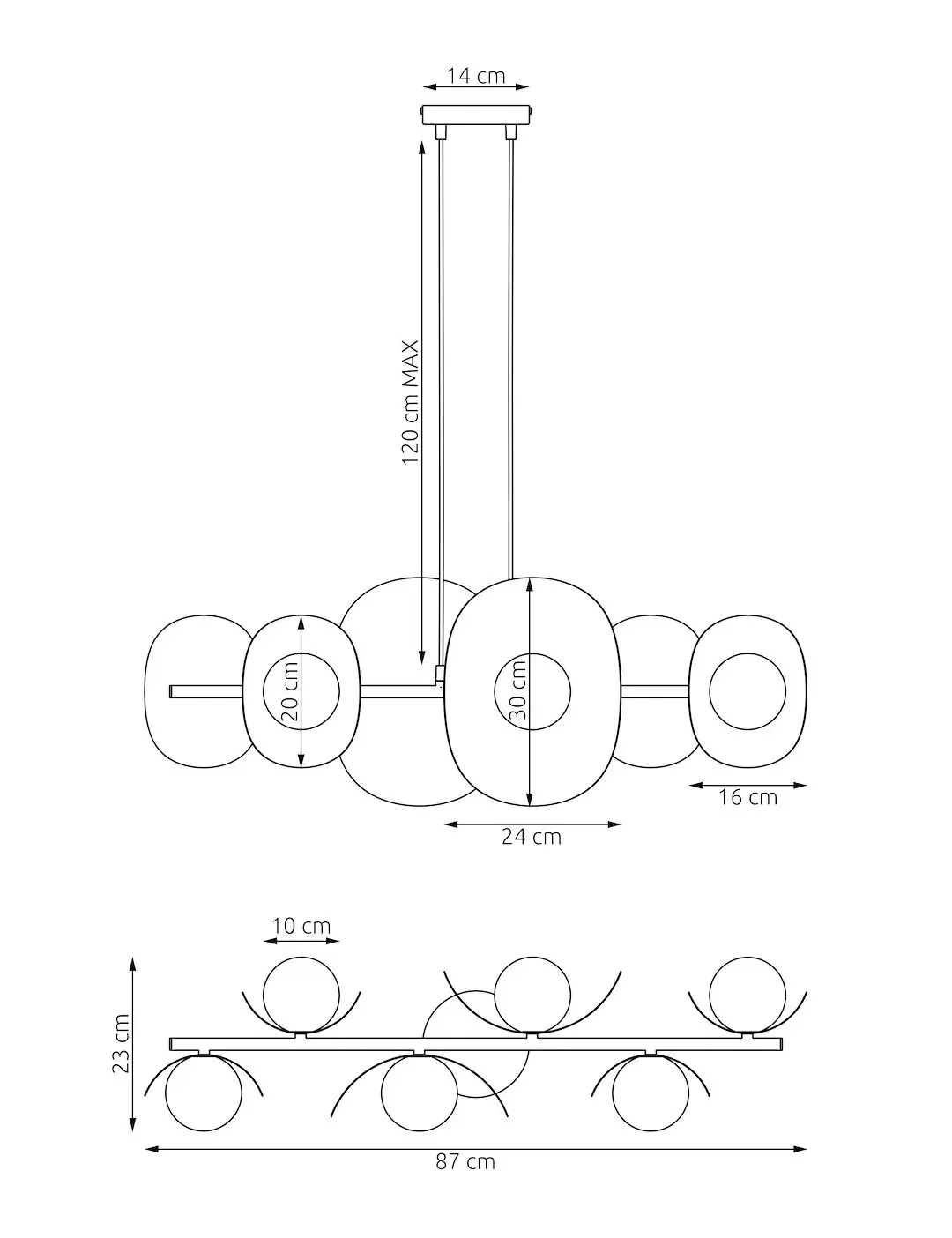 Lampa wisząca metalowa ELEMENTI 6 szara - 1494/6