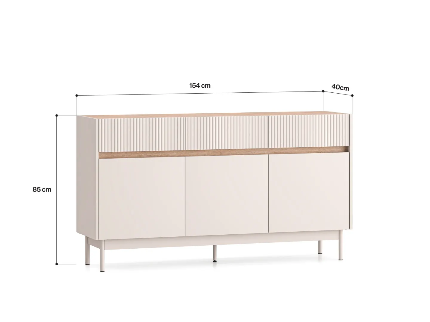 Komoda 3-drzwiowa z szufladami DUNEA 154x85 ryflowana kaszmir - dąb cremona - 1DUNE05-001