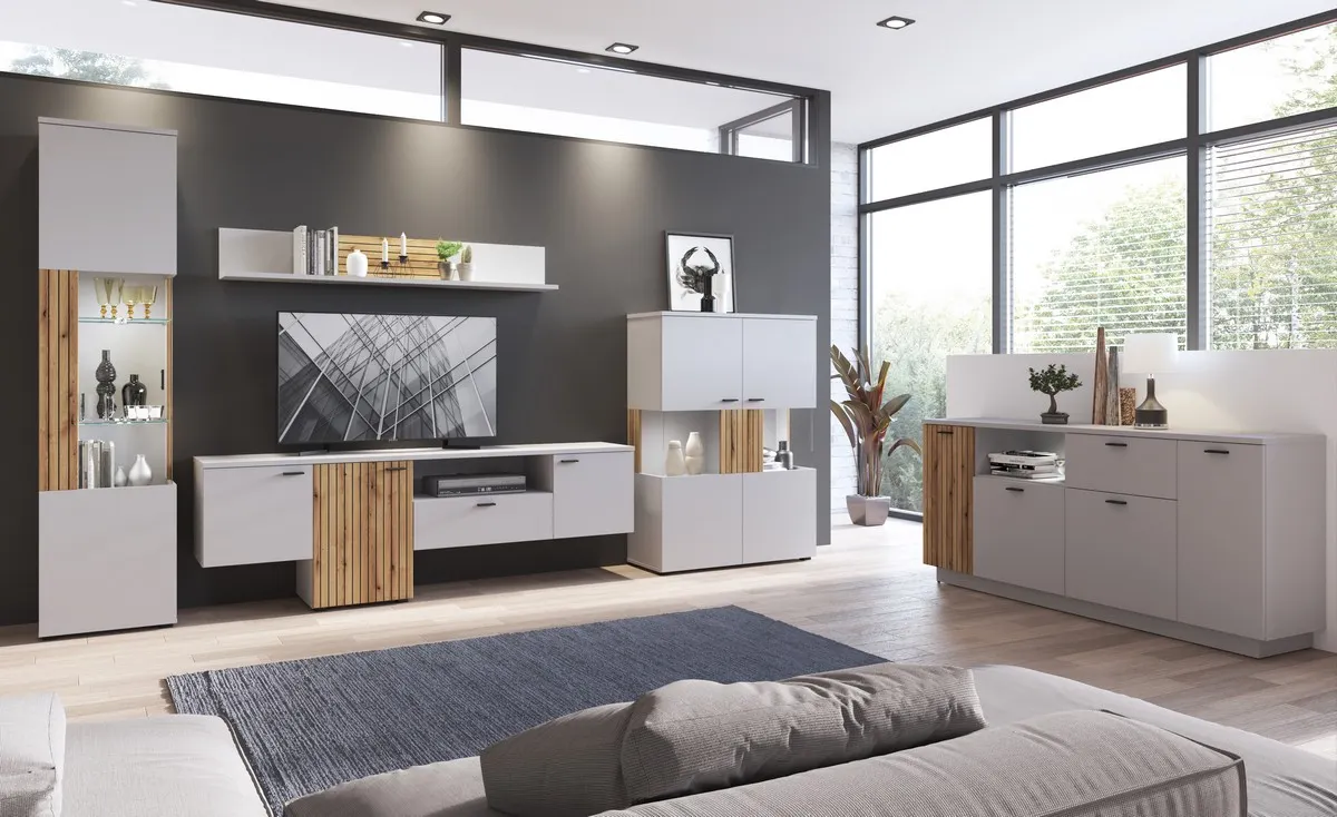 Komoda 4-drzwiowa z 1 szufladą ALVERNO ALVK03 Szary, Dąb Coast Evoke, Nadruk - 6000000013234