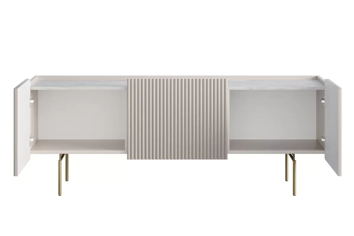 MALMI Szafka RTV 150 2D1SZ - cashmere / crema bianca / złote nogi - B_156231