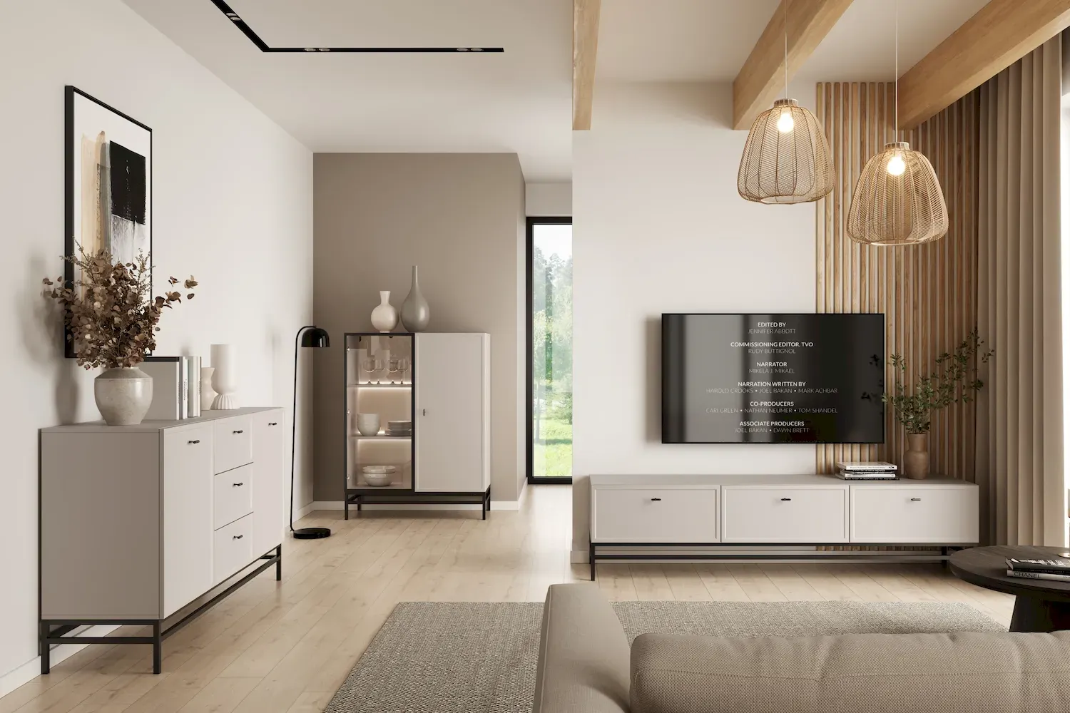 Witryna 2-drzwiowa LORINI 100 oświetlenie LED szkło Antosol - cashmere uchwyt T-bar czarny stelaż czarny - B_166738