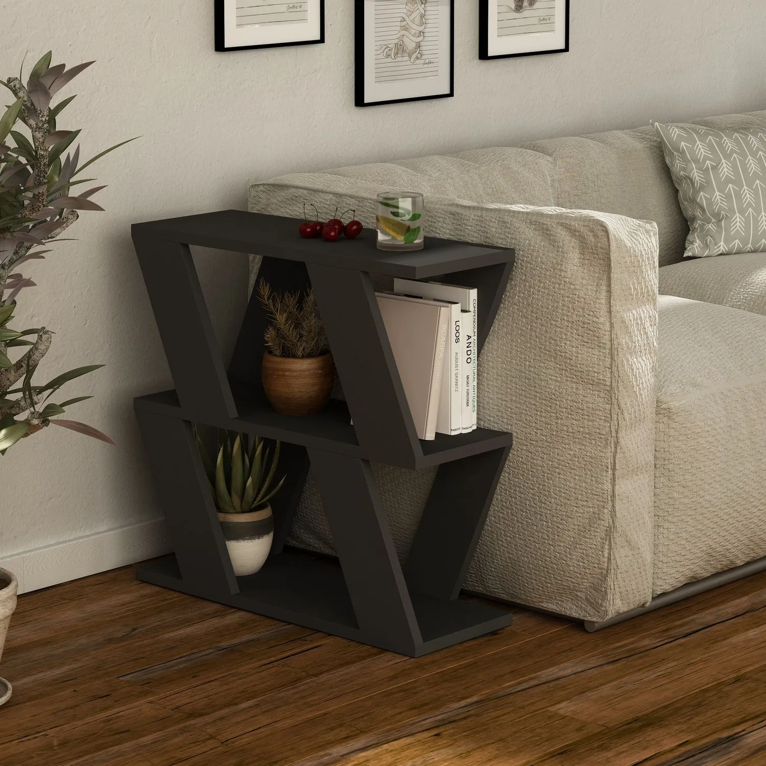 Stolik boczny wielofunkcyjny LAZENA 22x60 cm antracytowy — zdjęcie 2
