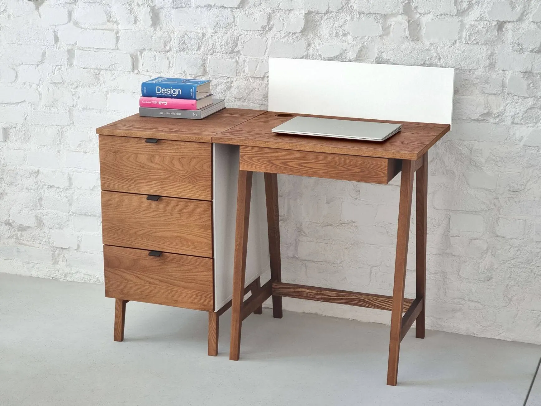 Biurko z szufladą LUKA 65x50 biały panel/ciemny dąb - NRGB_WDLUK1_WOOD_OAK