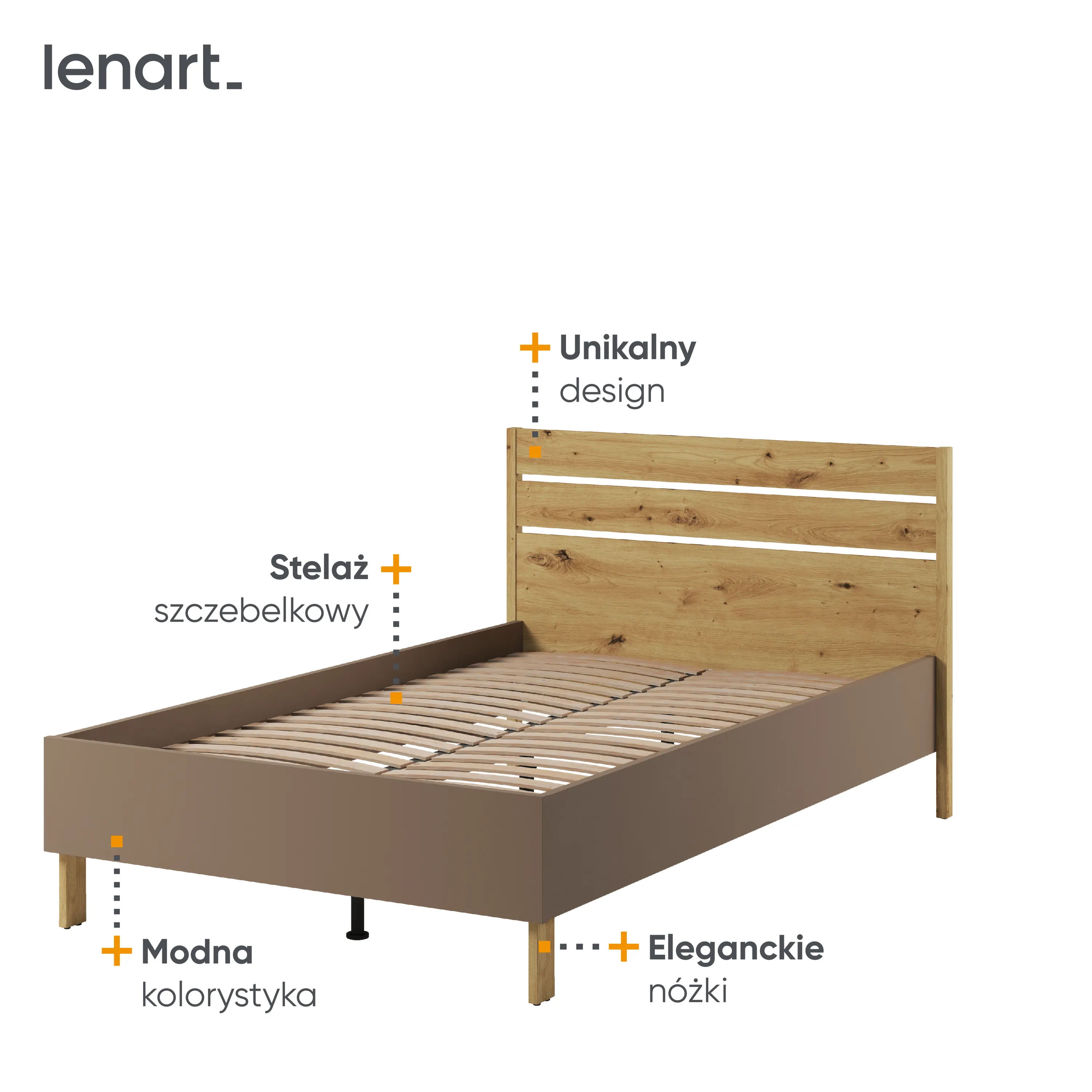 Łóżko ze stelażem Lenny LY-08 120x200 dąb artisan/beż/truflowy - LY8ABT