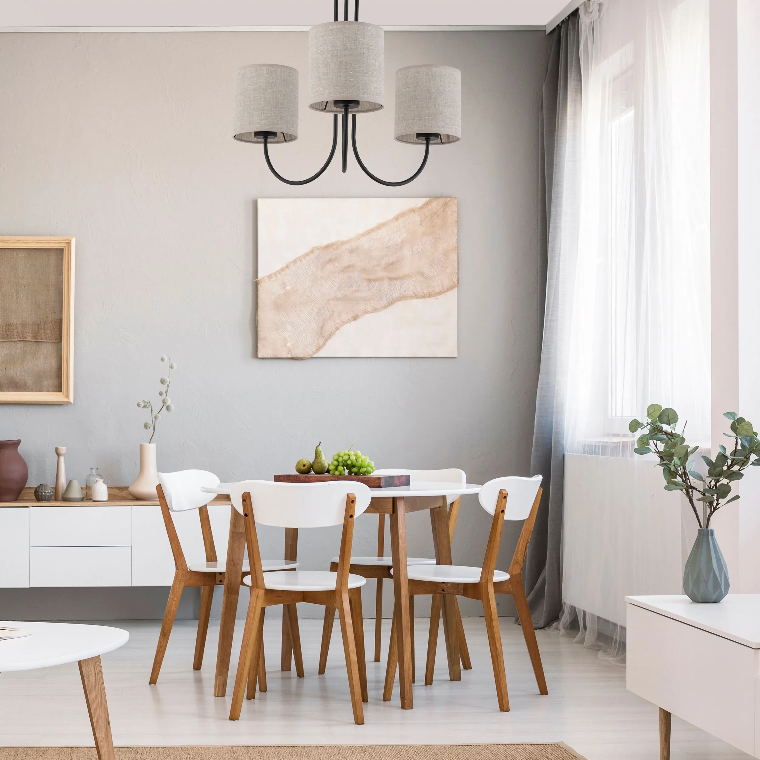 Lampa sufitowa TORENS czarna z brązowymi kloszami z tkaniny 57x49cm - TK_4631