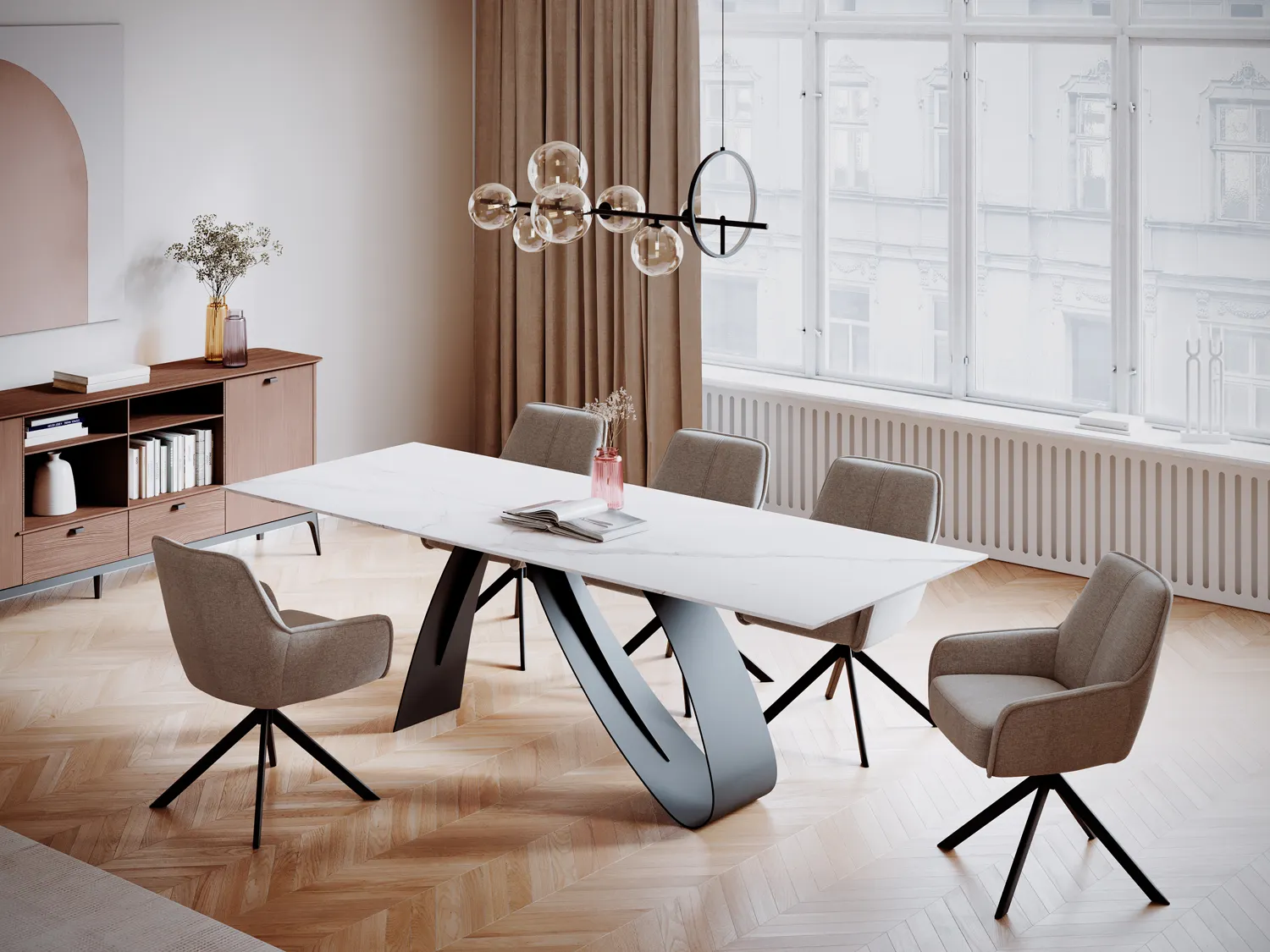 Stół rozkładany DIUNA CERAMIC 90x160(240) cm Statuario Venato biały mat - DIUNABC160