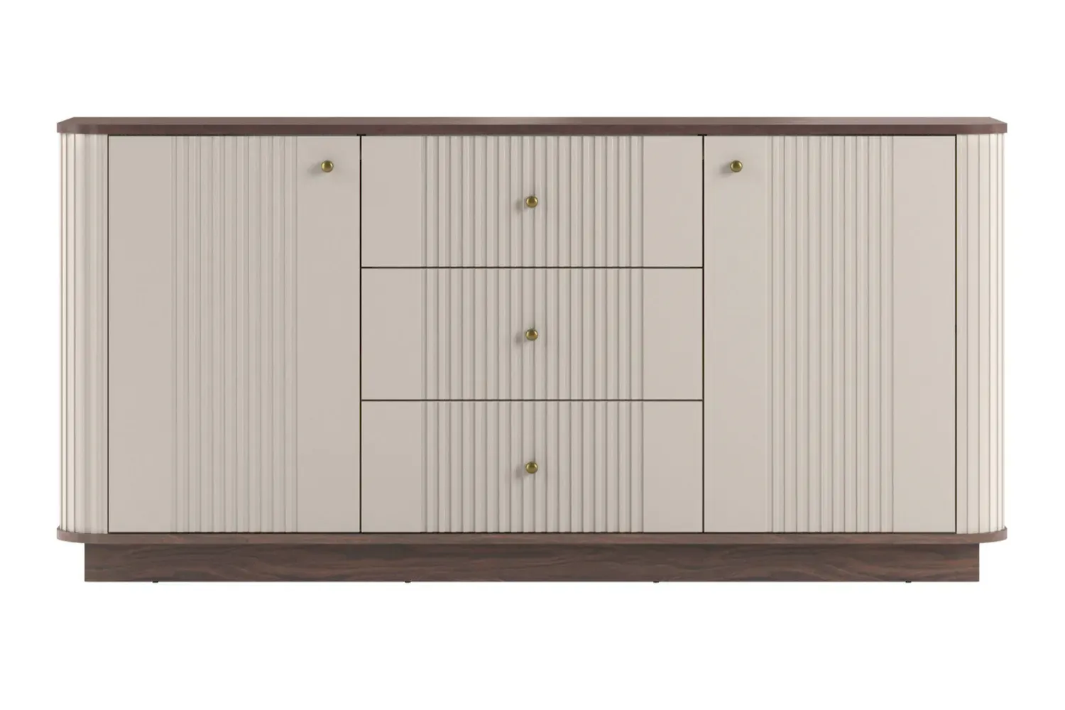 Komoda 2-drzwiowa z 3 szufladami VESPER 160 ryflowany front - cashmere orzech złote uchwyty cokół - B_169439