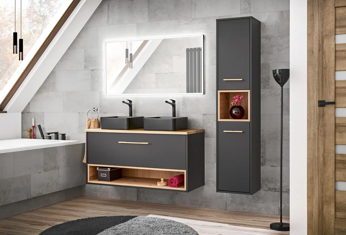 Szafka pod umywalkę BORNEO COSMOS szara, dąb artisan 120x57x46cm - BORNEO_COSMOS_854_FSC