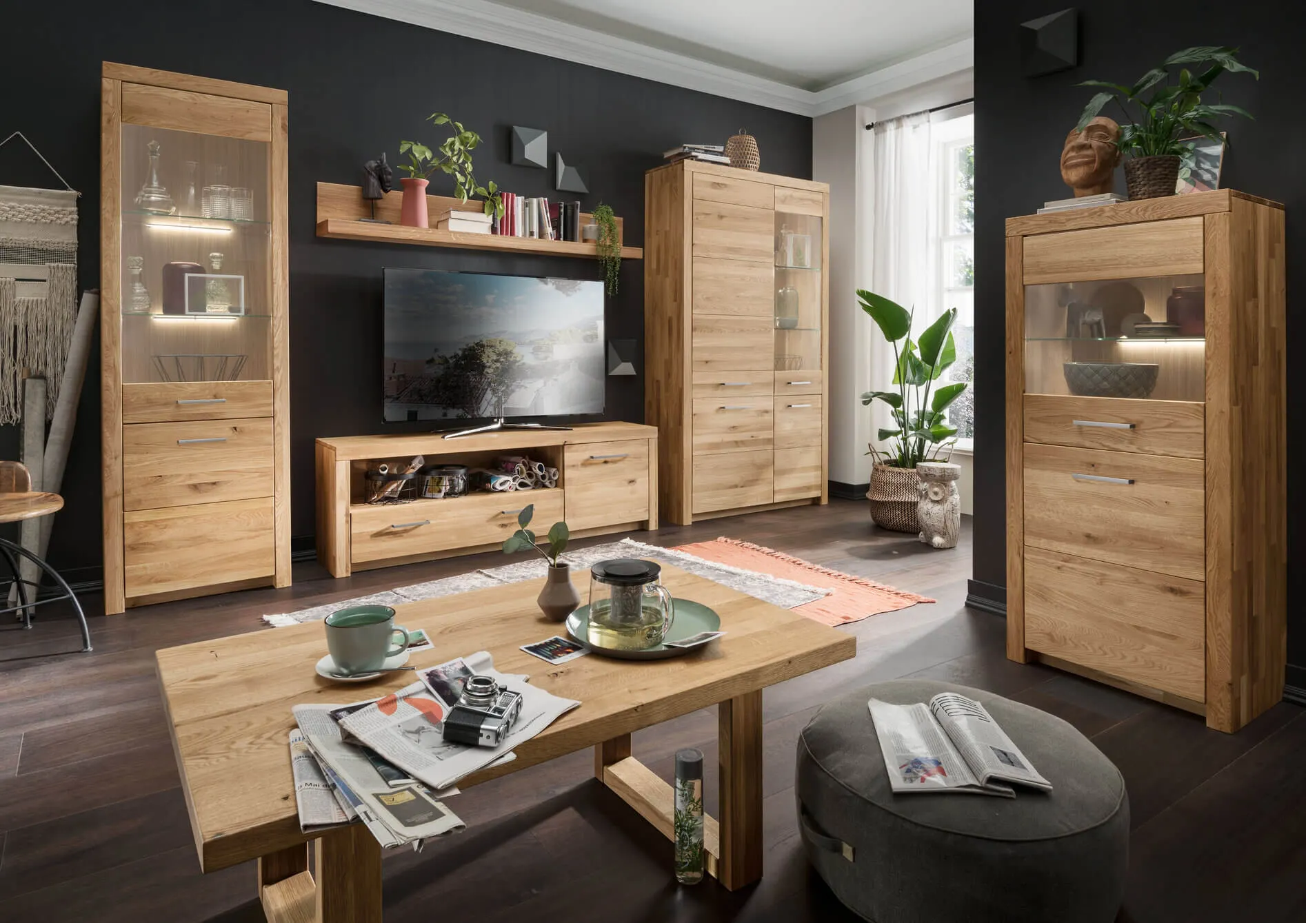 Kredens 1-drzwiowy dębowy z przeszkleniem DOVE 65x141 - GK_1031690601