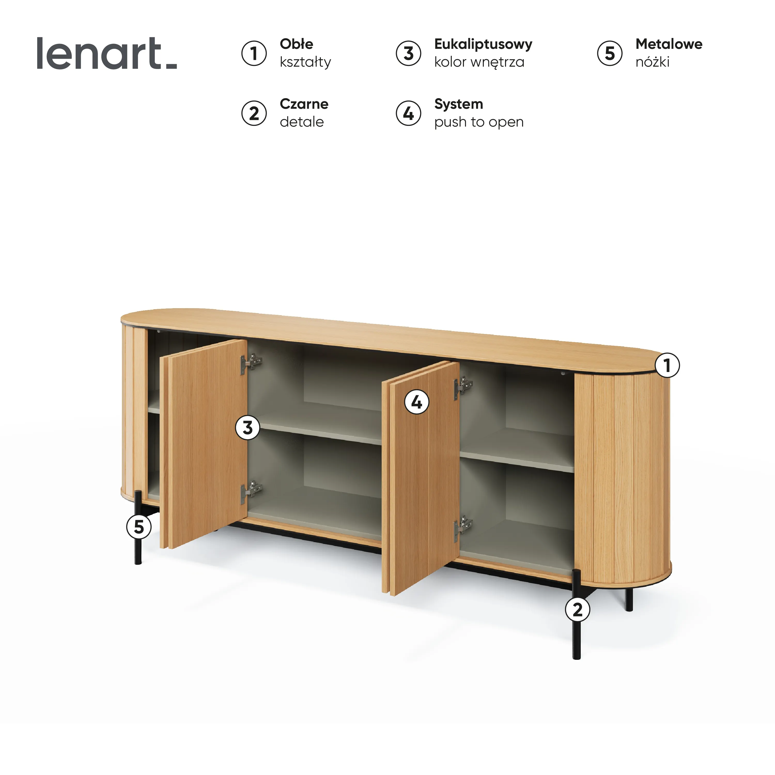 Zaokrąglona komoda 4-drzwiowa Rotto RT-04 200cm dąb vincenza/eukaliptus - RT4DE