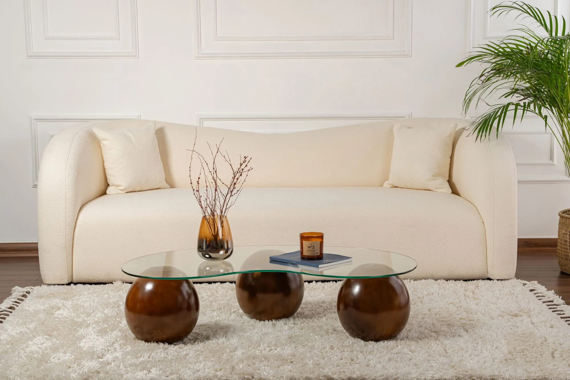 Stolik kawowy szklany SPHERE 70x120 asymetryczny orzech transparentny - ASI_491CRT1172