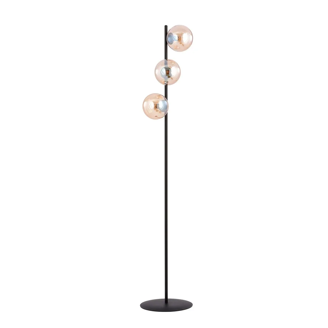 image lampa stojąca, kule szklane, metalowa podstawa, kinkiet stojący, oświetlenie stojące