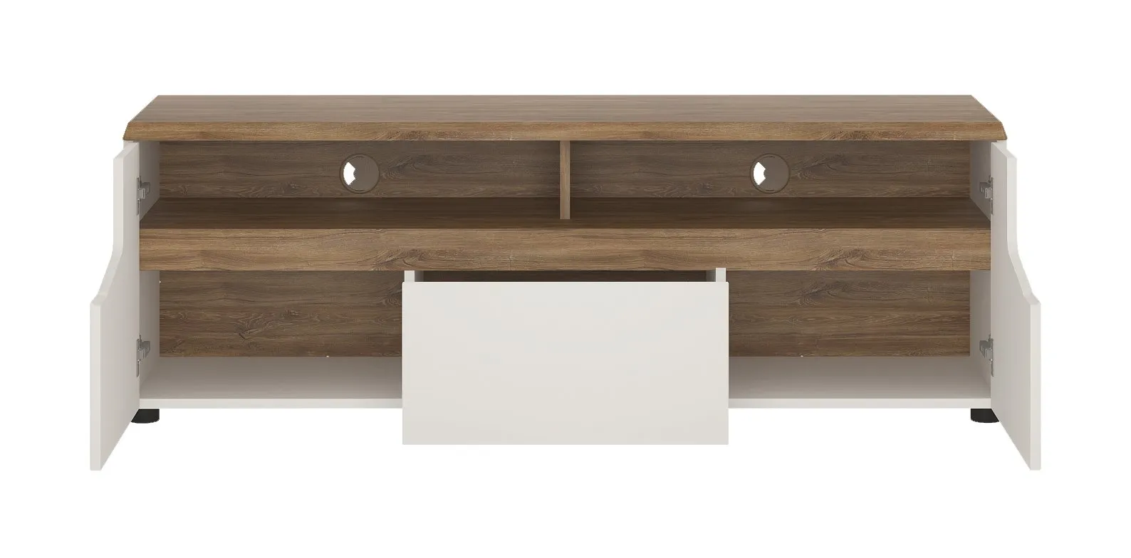 Szafka RTV z 1 szufladą TOLEDO TOLF01 Biały połysk, Dąb Stirling - 6001090000005