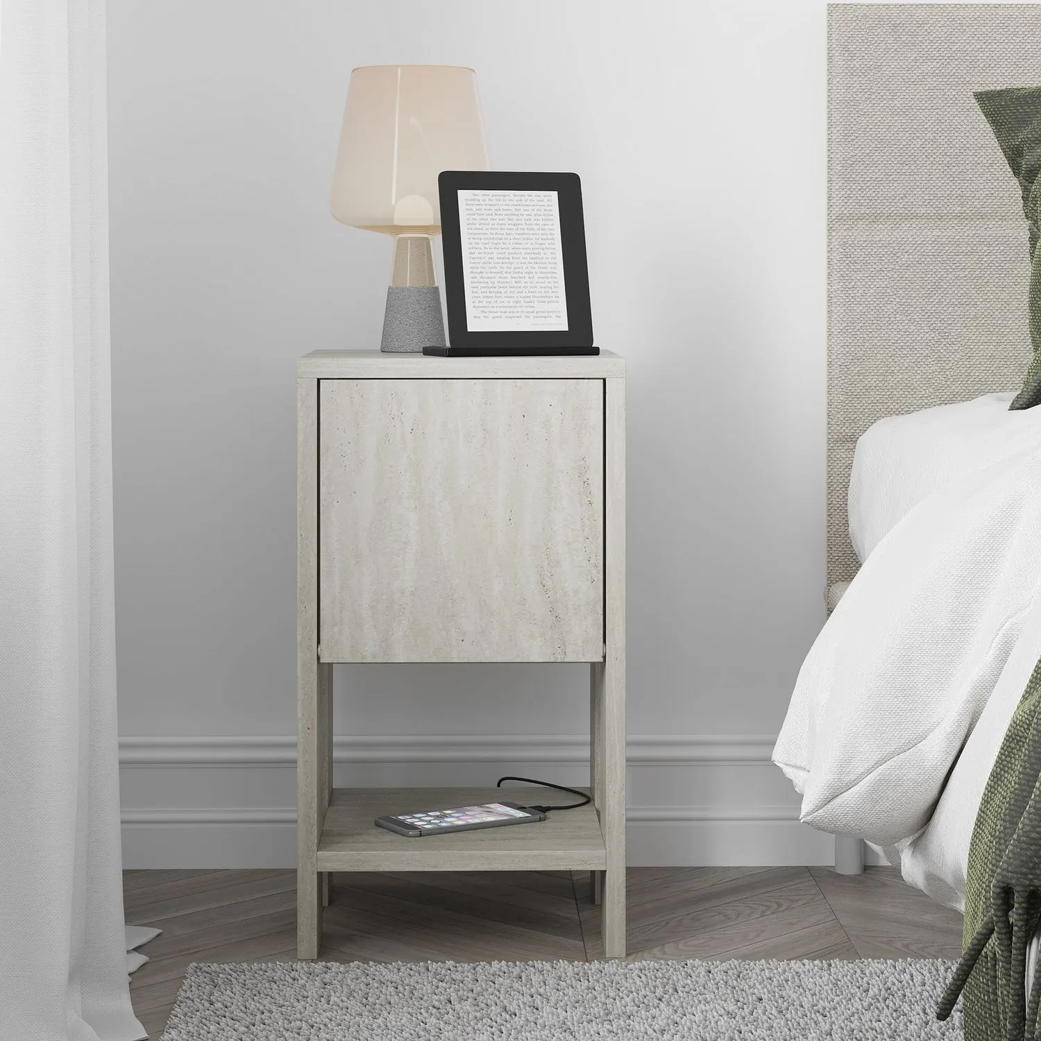 Szafka nocna trawertynowa EMA 30x30x55 beżowa efekt kamienia - ASI_776HMS3440