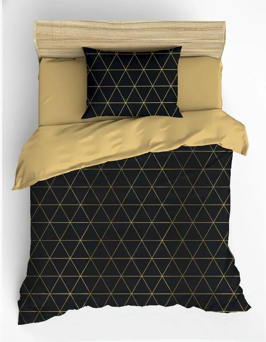 Komplet pościeli bawełnianej VETA 135x200 poszewka 80x80- złoty czarny Komplet pościeli bawełnianej VETA 135x200 poszewka 80x80- złoty czarny