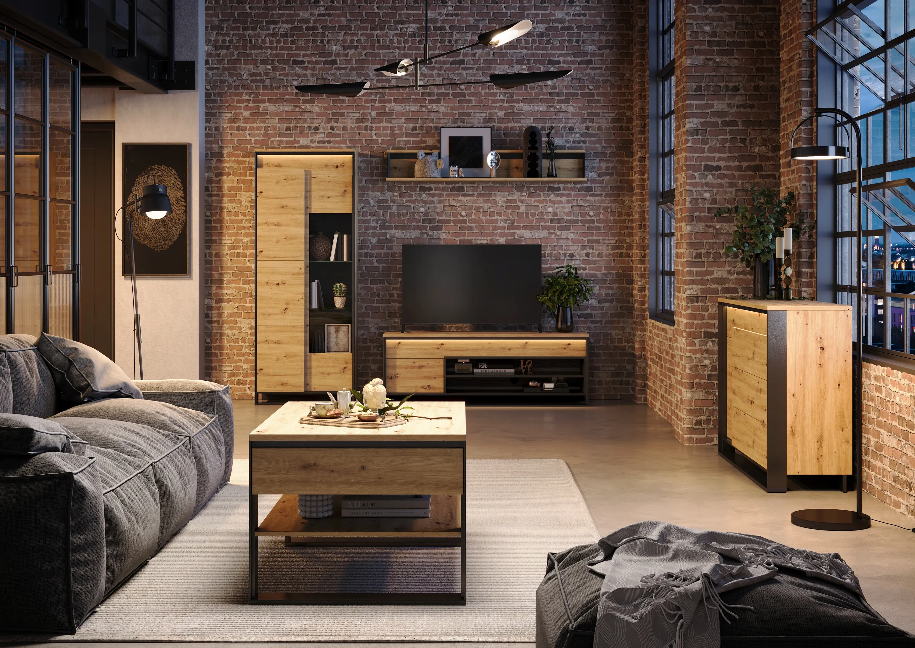 Stolik kawowy z szufladami 100x70 Quant QA-09 dąb artisan/czarny - QA9DAC