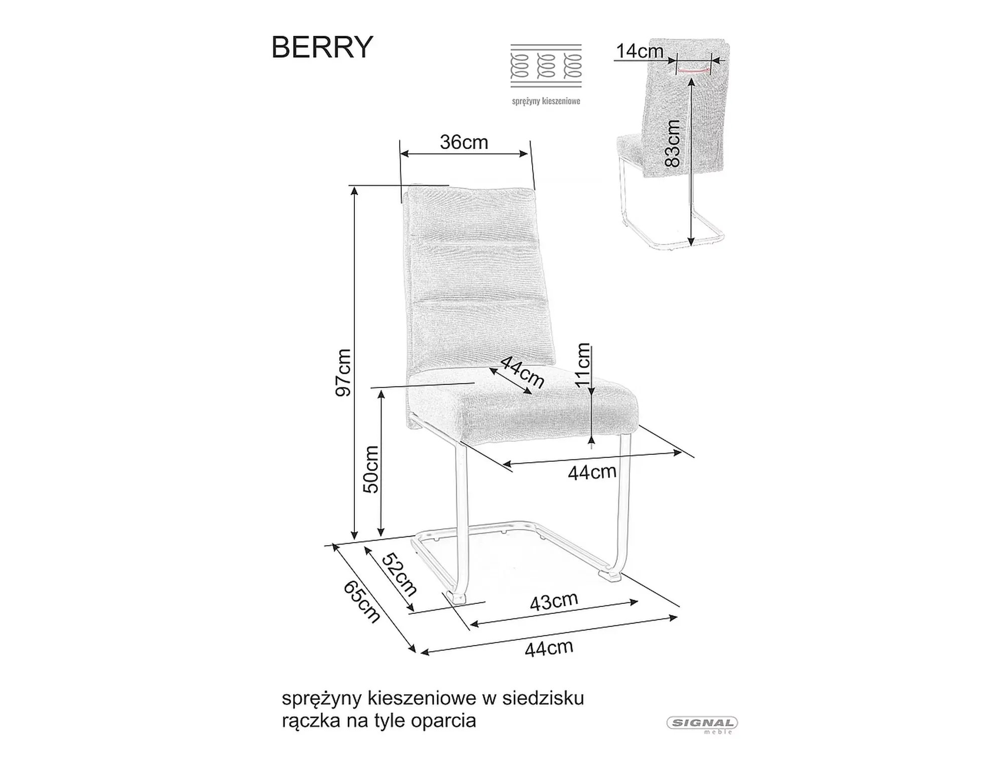 Krzesło tapicerowane BERRY Brego 18 szare czarny stelaż — zdjęcie 12