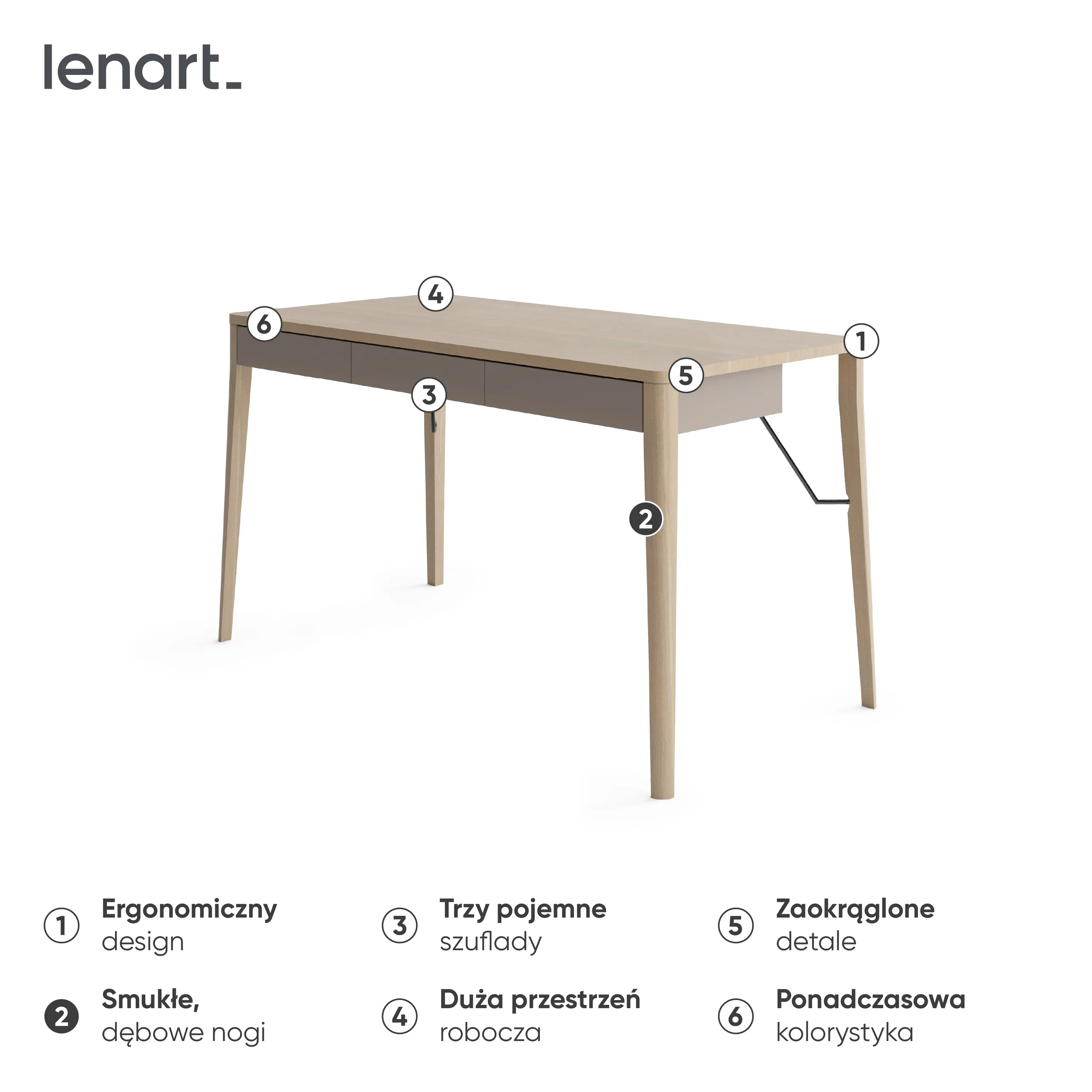 Biurko z 3 szufladami MATCH MK-01 dąb jasny/beżowy - MK1DB