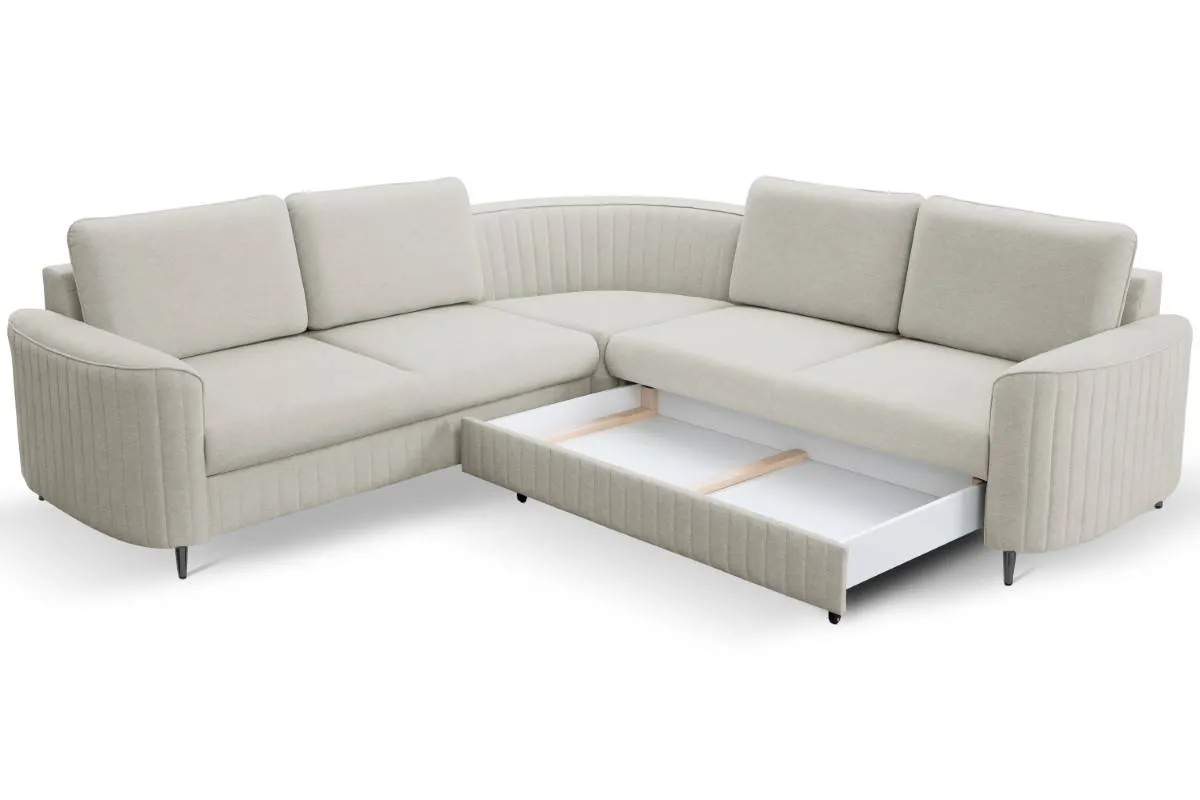 Narożnik rozkładany z pojemnikiem LAREN CASTEL 251 cm lewy popielaty czarne nóżki - LAREN_NAR_CASTEL80_L_CZ