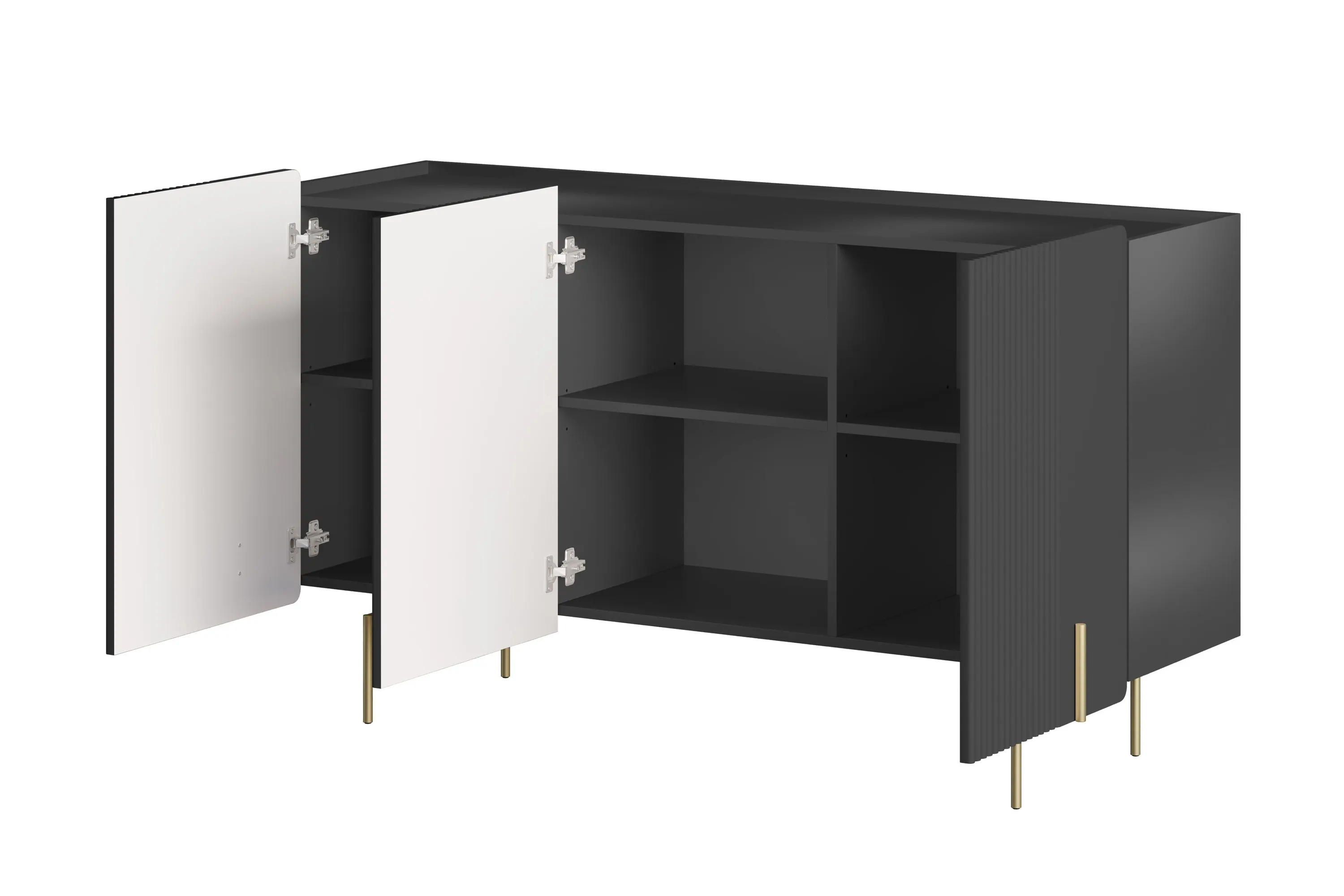 Komoda 3-drzwiowa MALMI 150cm - czarna złote nogi - B_166974