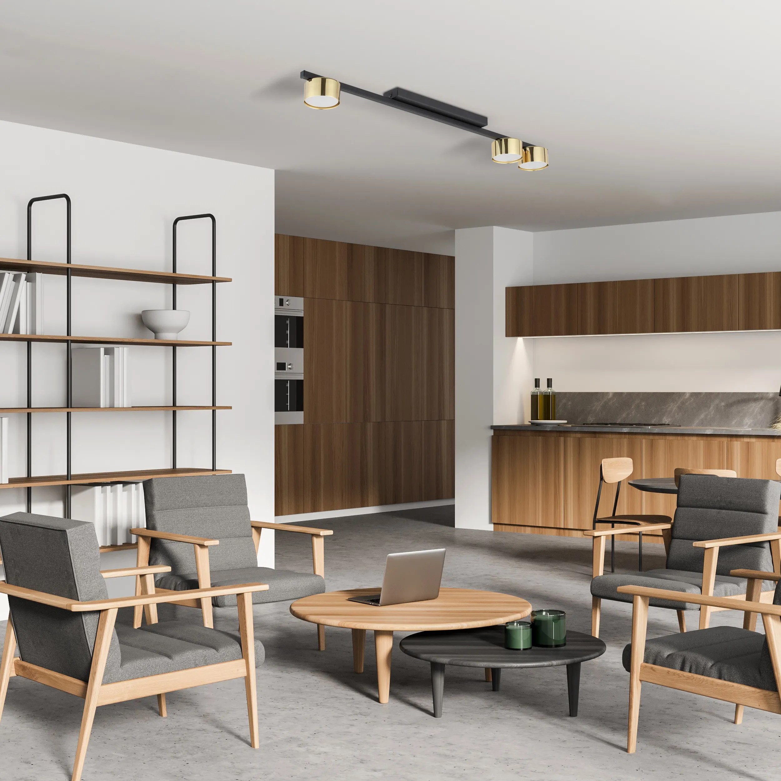 Lampa sufitowa LOGAN czarna ze złotymi lampkami na metalowej listwie 80x11x5cm - TK_5672