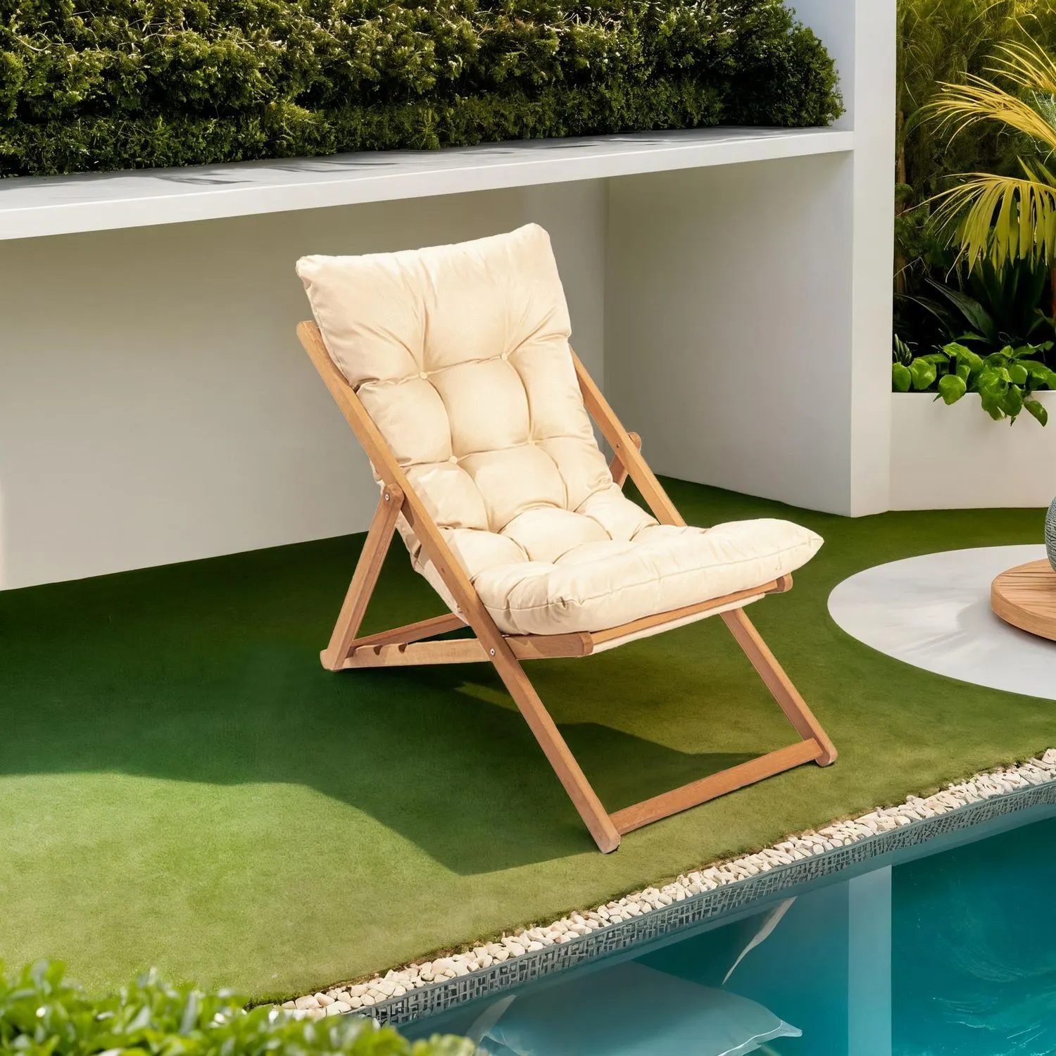 Leżak - krzesło ogrodowe MY006 jasny kremowy naturalny - ASI_644MYD1106