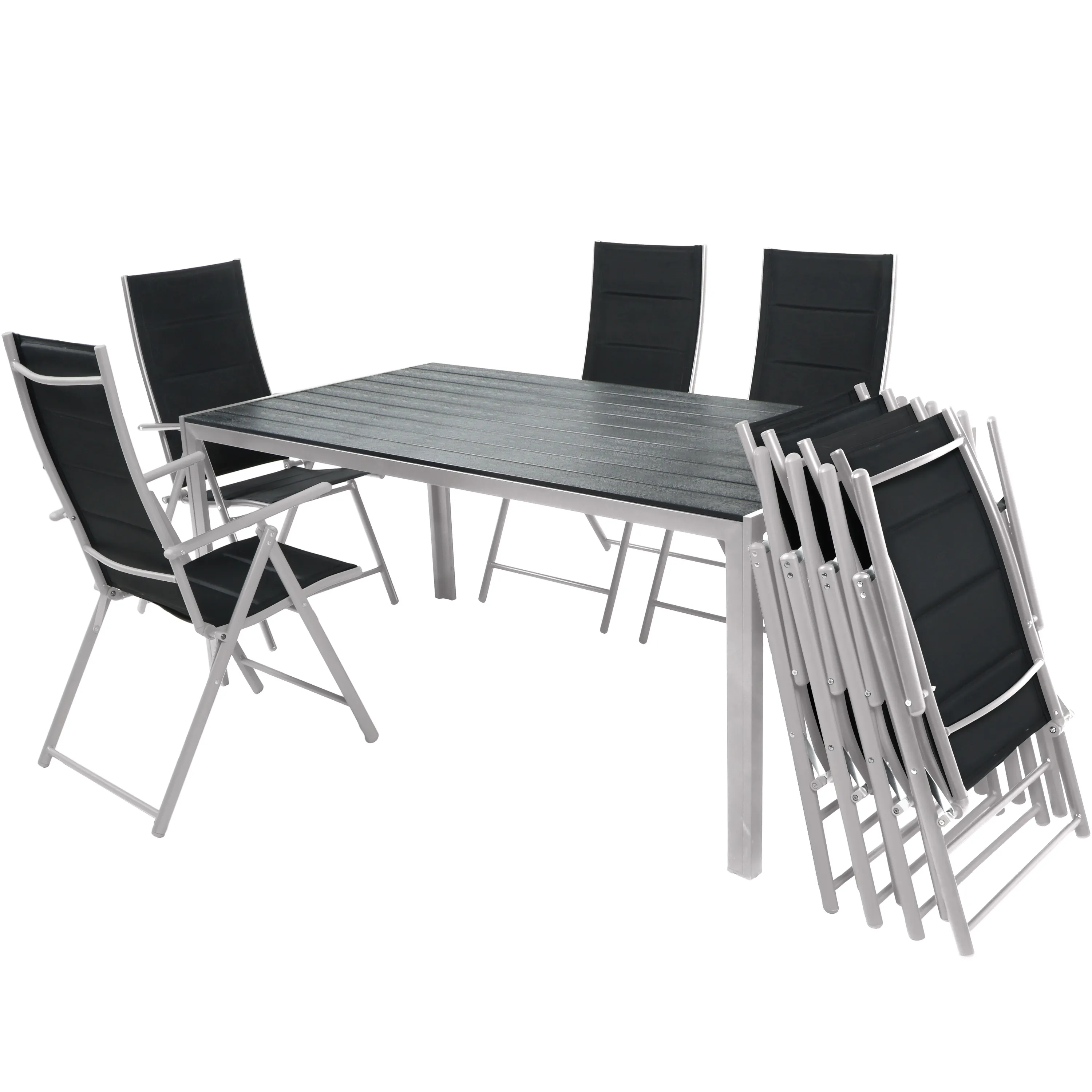 Zestaw Mebli Luxury stół 180x90cm + 8 składanych krzeseł czarno-srebrny - DLG_95628